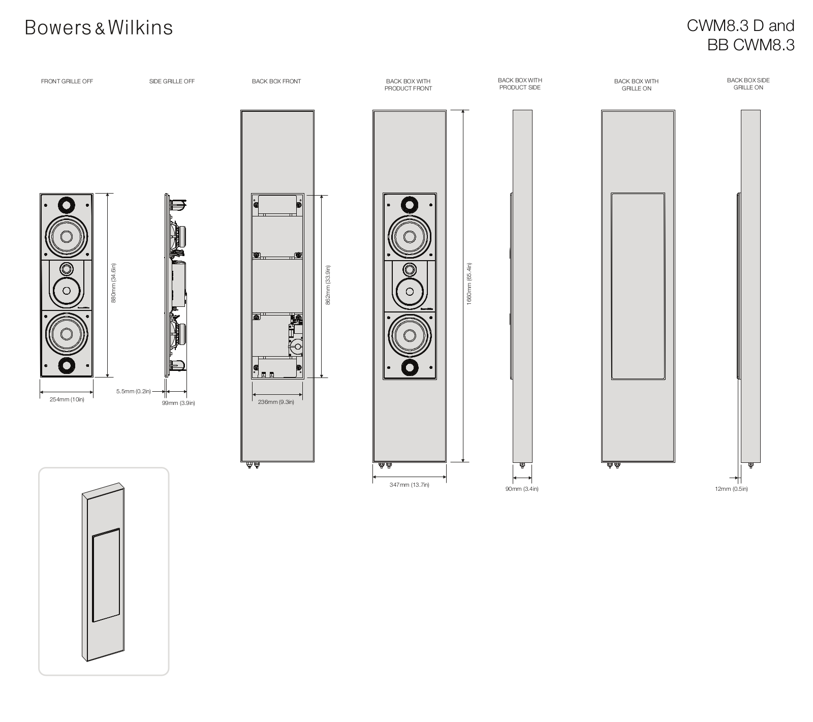 Bowers & Wilkins CWM8.3 D, BB CWM8.3 Dimensions Guide