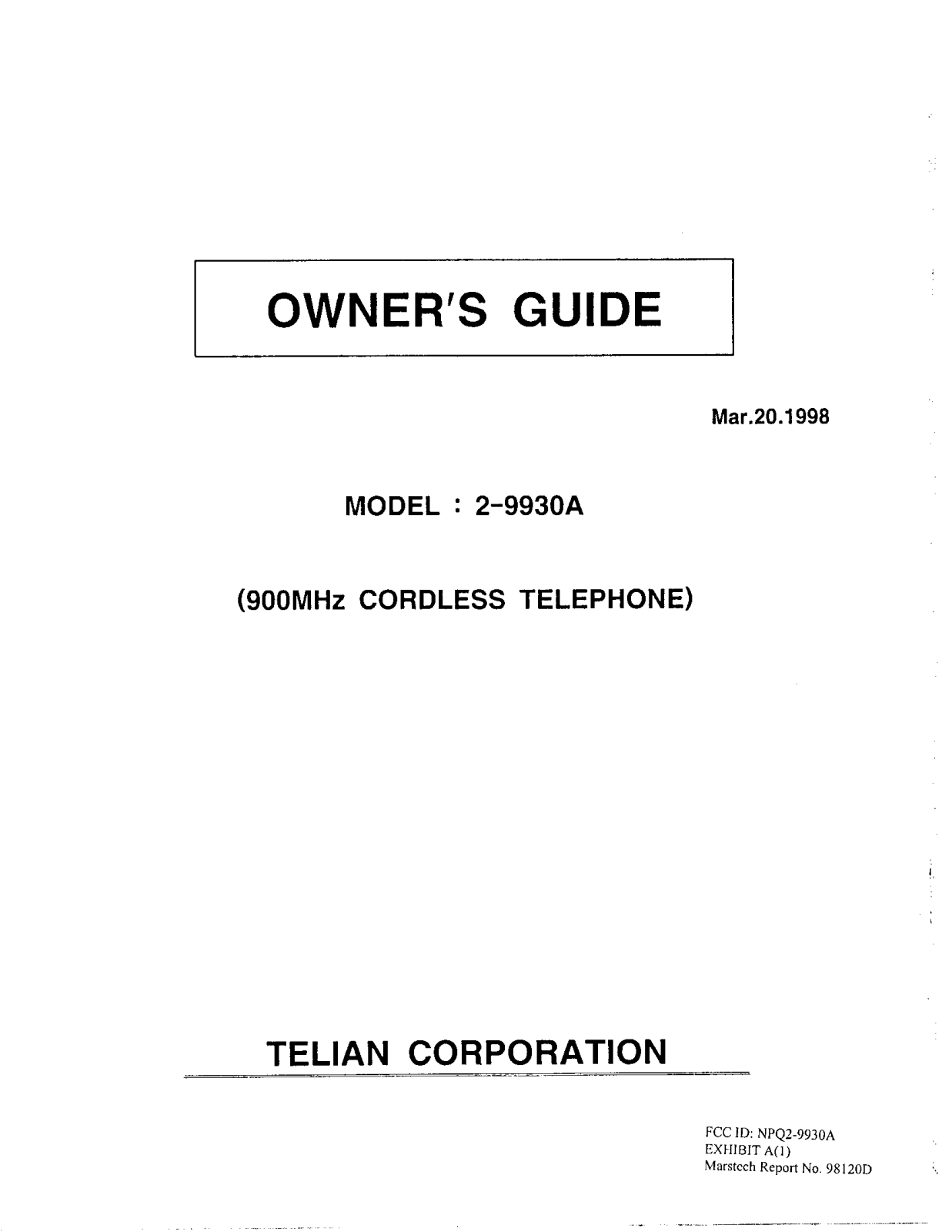 Telian 2 9930A Users Manual