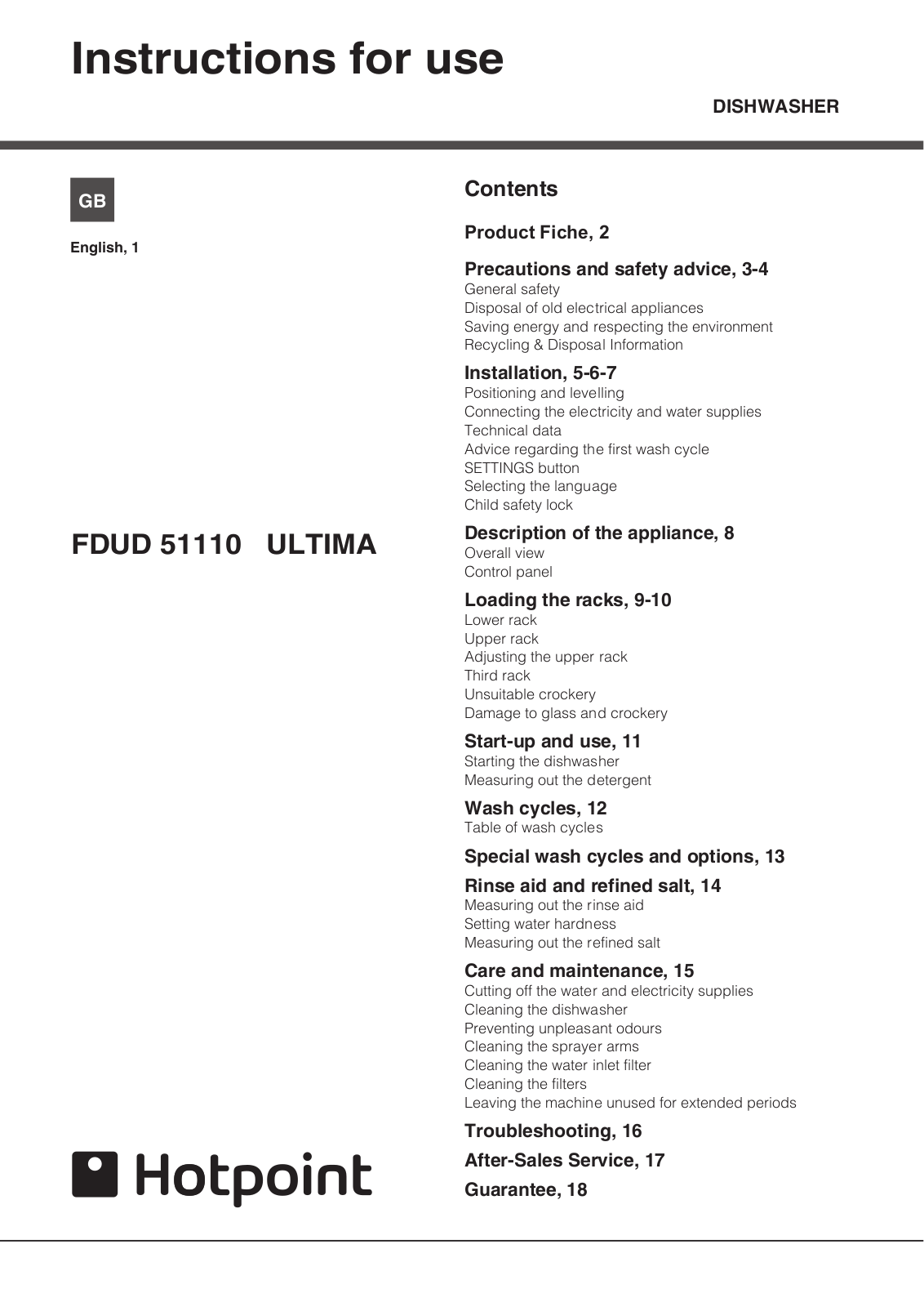 Hotpoint 51110 User Manual