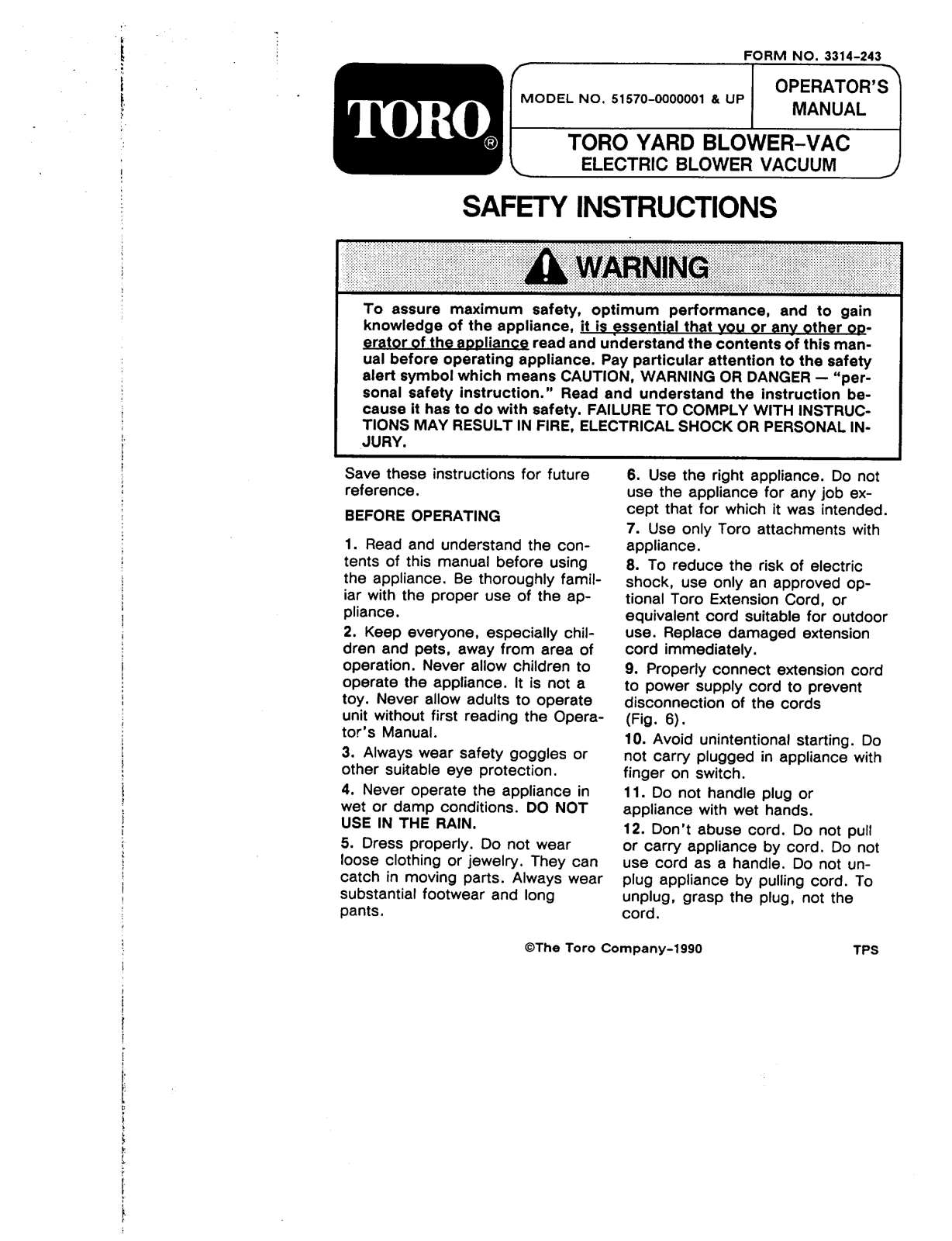 Toro 51570 Operator's Manual