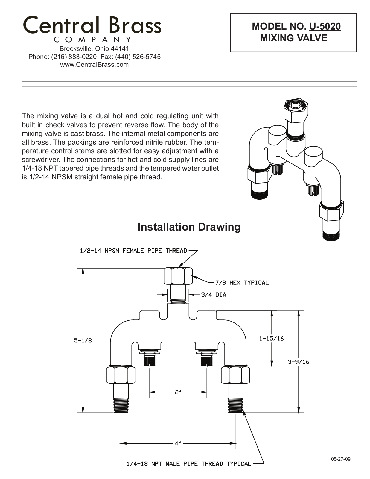 CENTRAL BRASS U-5020 User Manual - ManualMachine.com