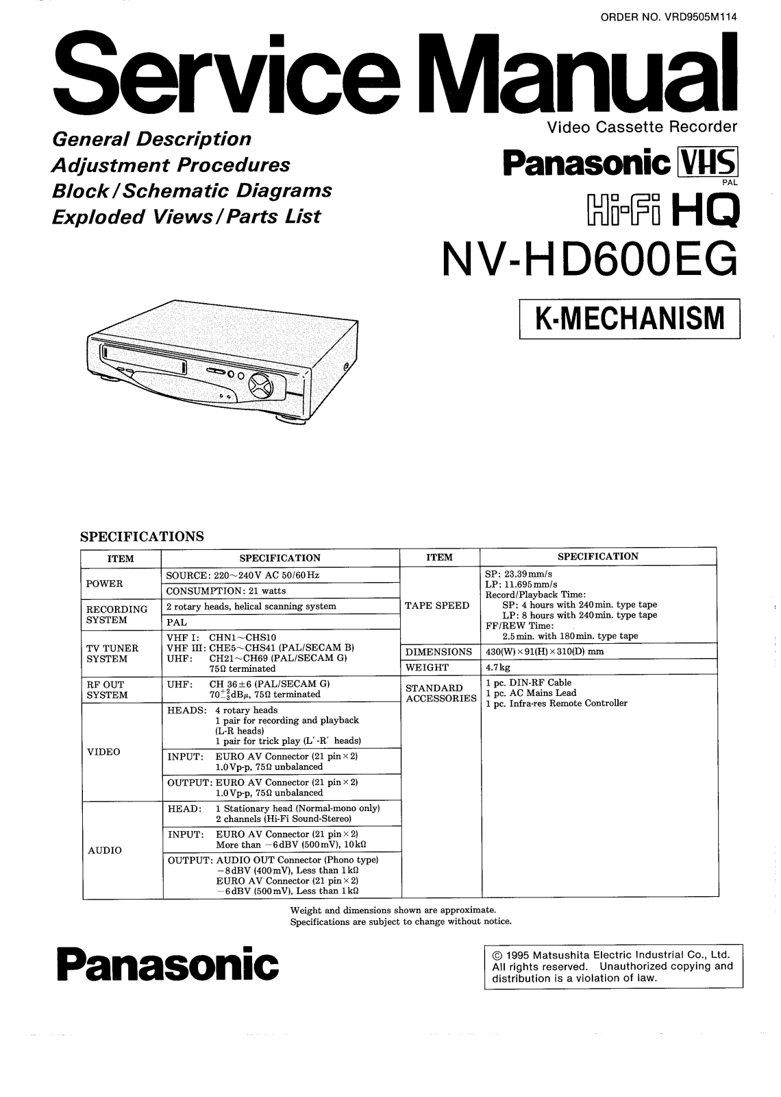 Panasonic NVHD-600-EG Service manual