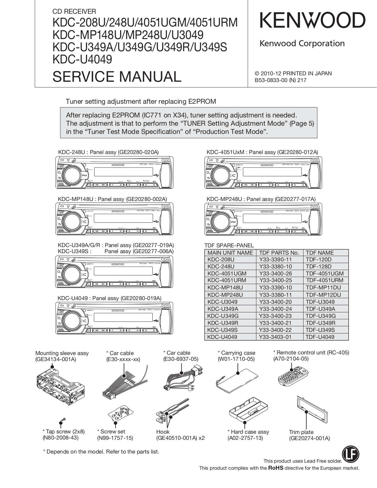 Kenwood KD-CU-4049, KD-CU-349-S, KD-CU-349-R, KD-CU-349-G, KD-CU-349-A Service Manual