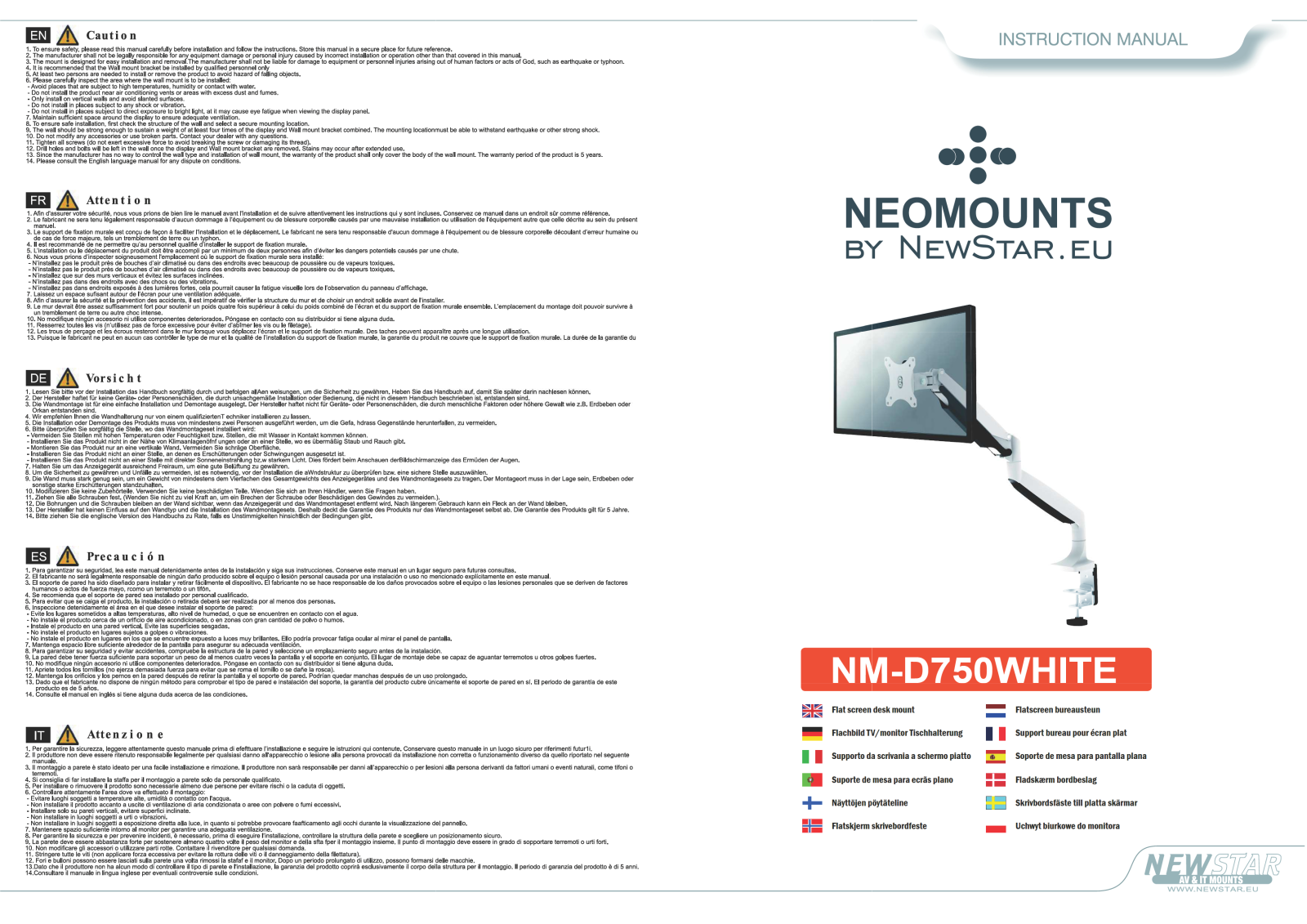 Neomounts NM-D750WHITE User guide