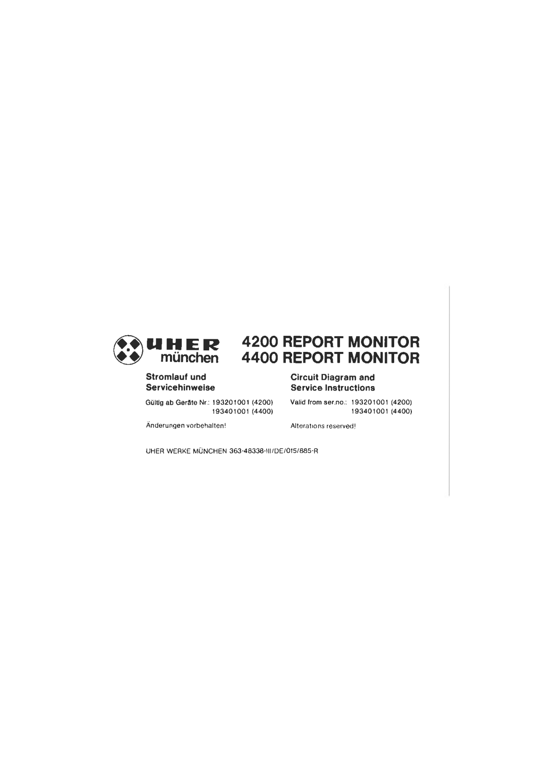 Uher 4200 Report Monitor Service manual