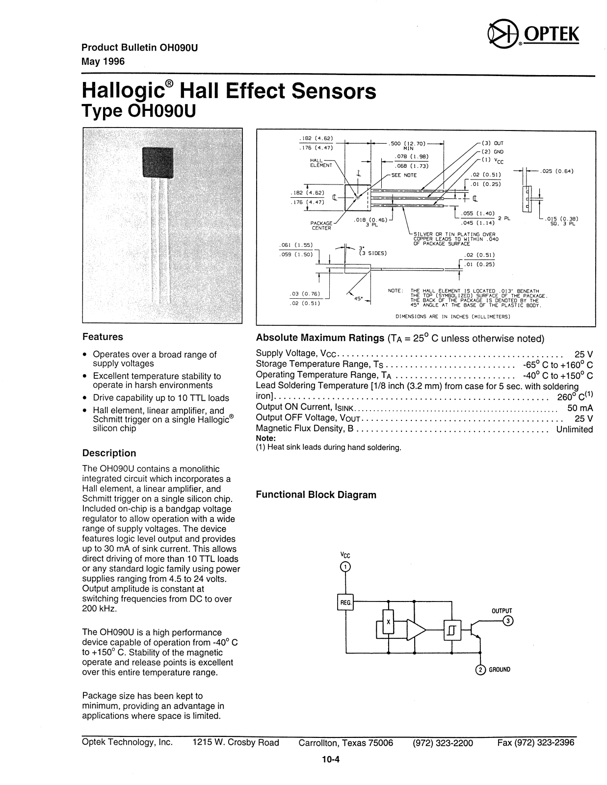 OPTEK OH090U Datasheet