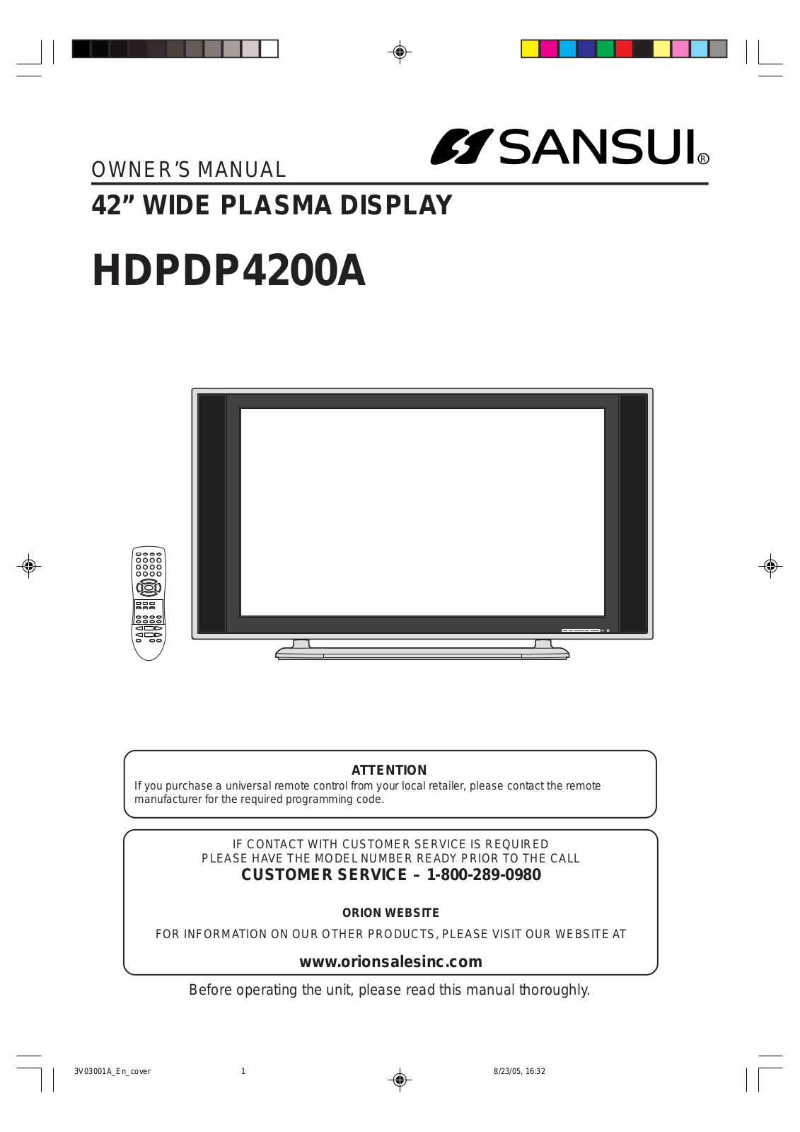 Sansui HDPDP4200A Owner Manual