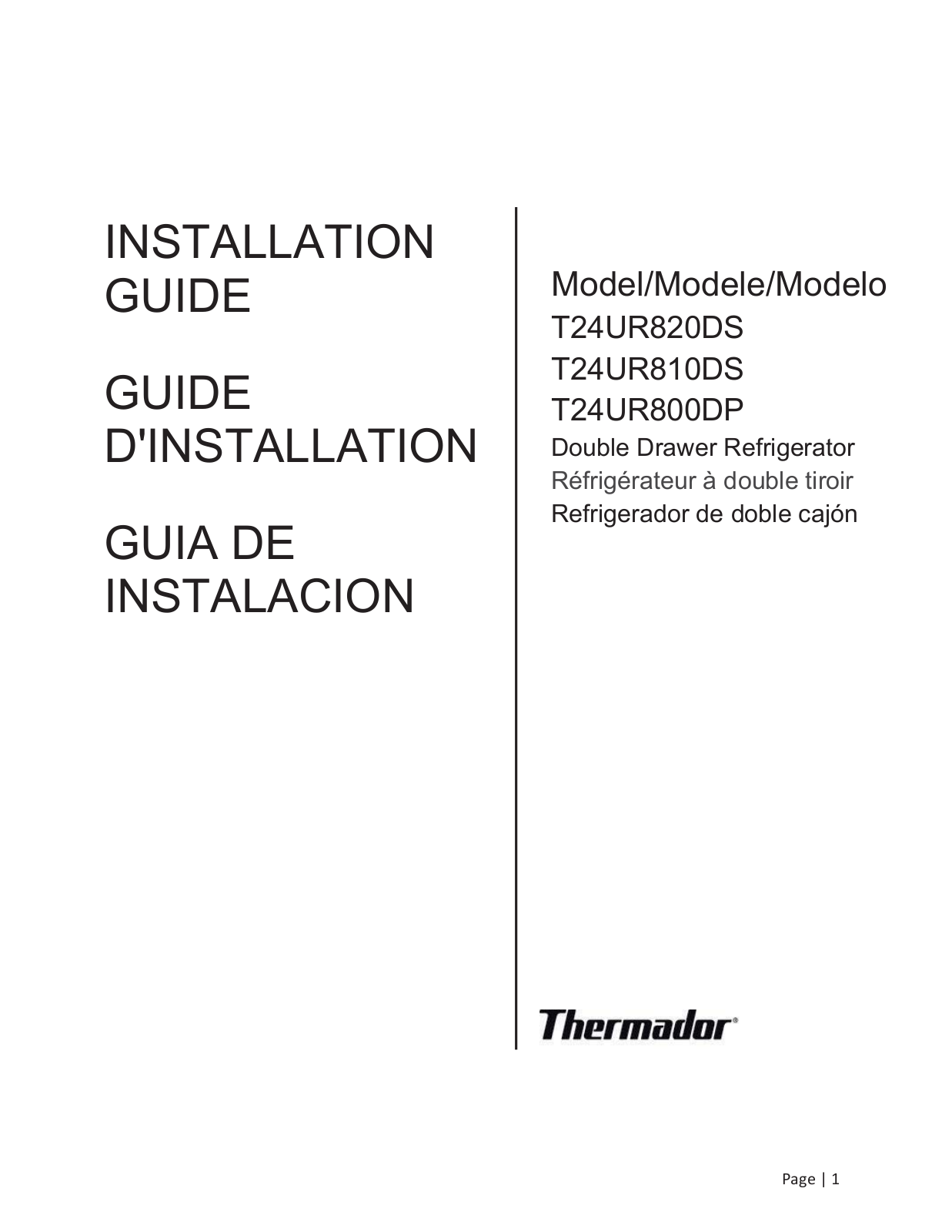 Thermador T24UR810DS Installation Manual