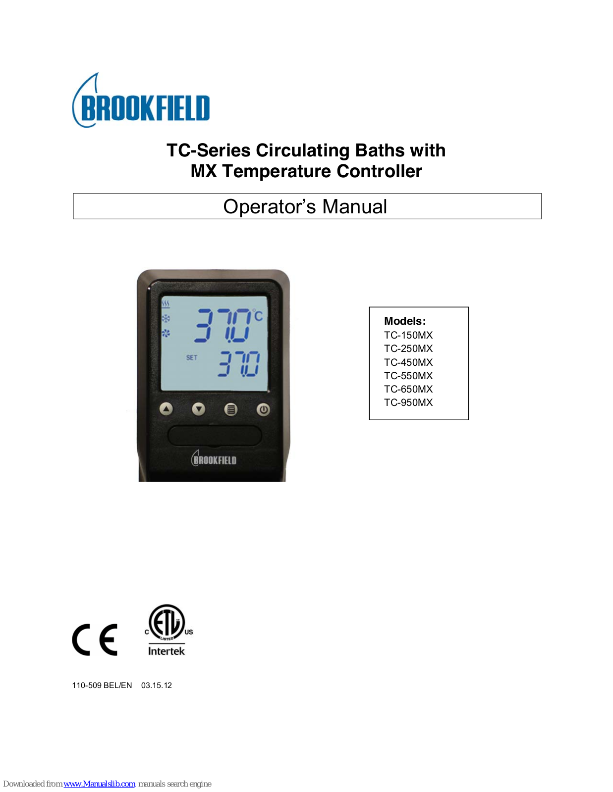 Brookfield TC-250MX, TC-150MX, TC-450MX, TC-650MX, TC-950MX Operator's Manual