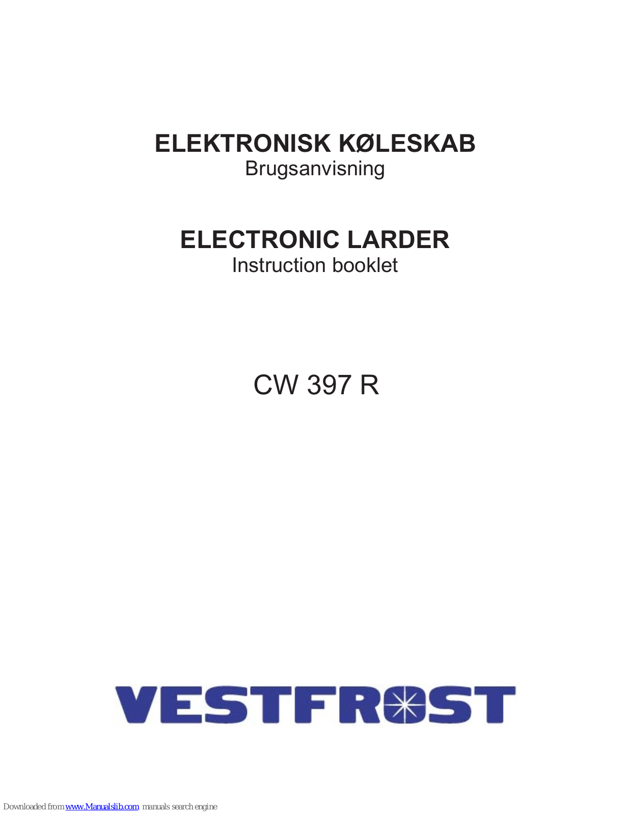 Vestfrost CW 397 R Instruction Booklet