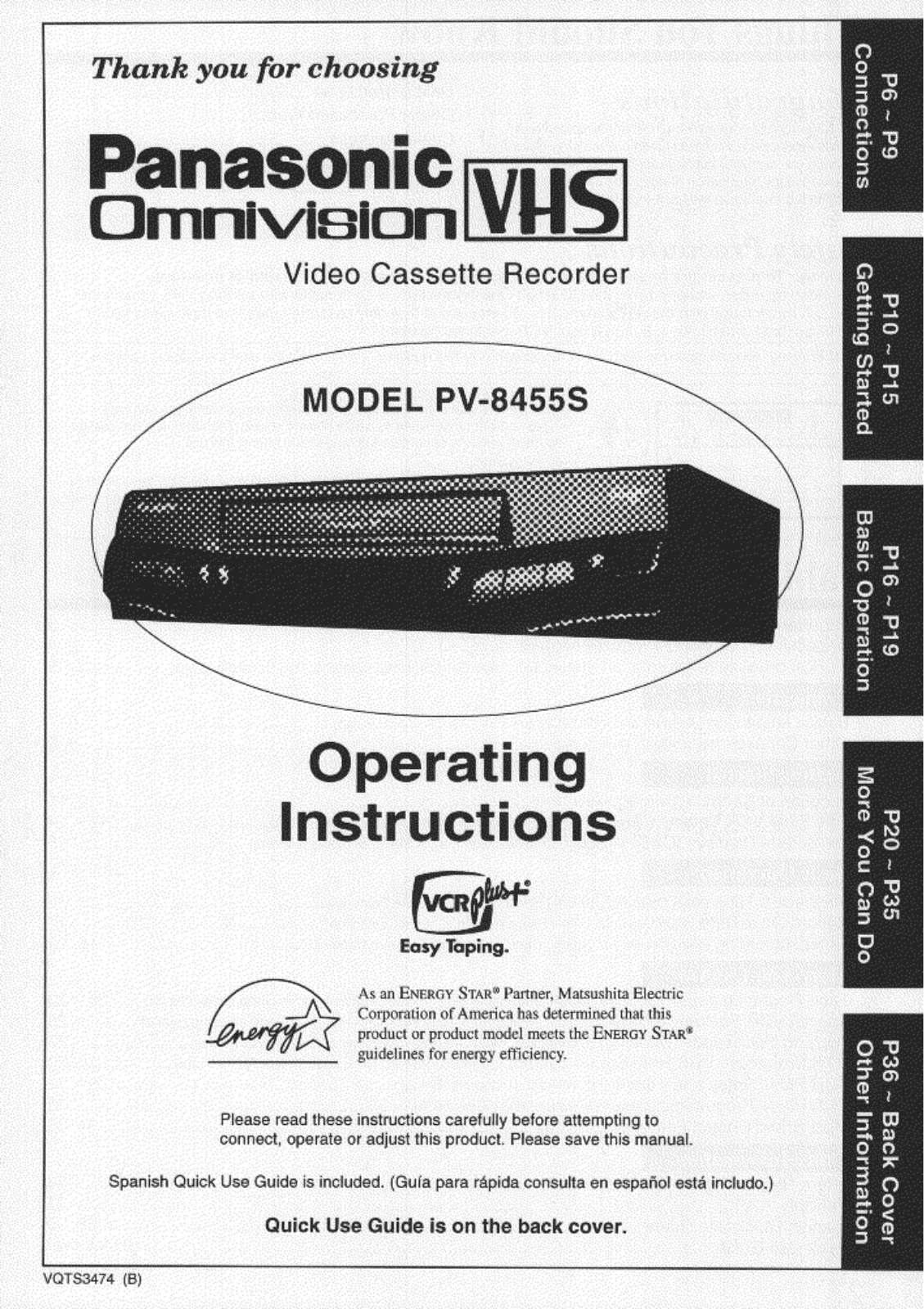 Panasonic PV-8455S User Manual