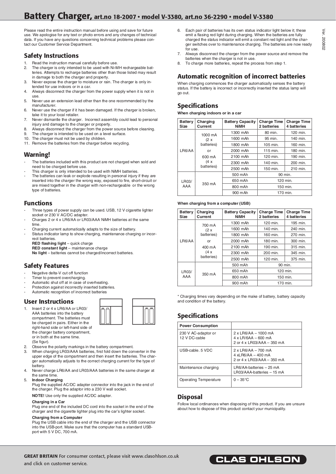 Clas Ohlson V-3380 Instructions Manual