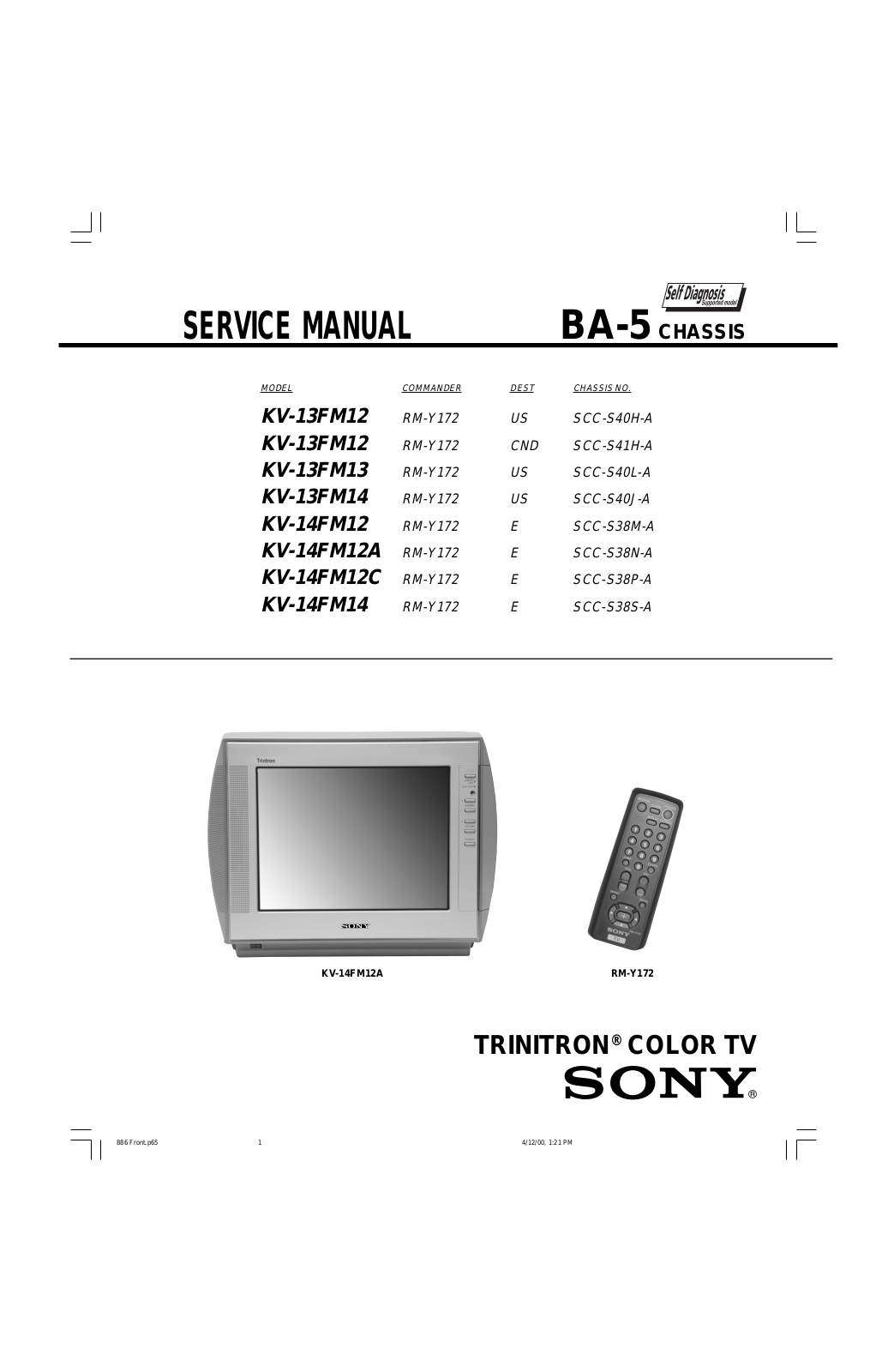 Sony KV-13FM12, KV-13FM13, KV-13FM14, KV-14FM12, KV-14FM14 Service manual