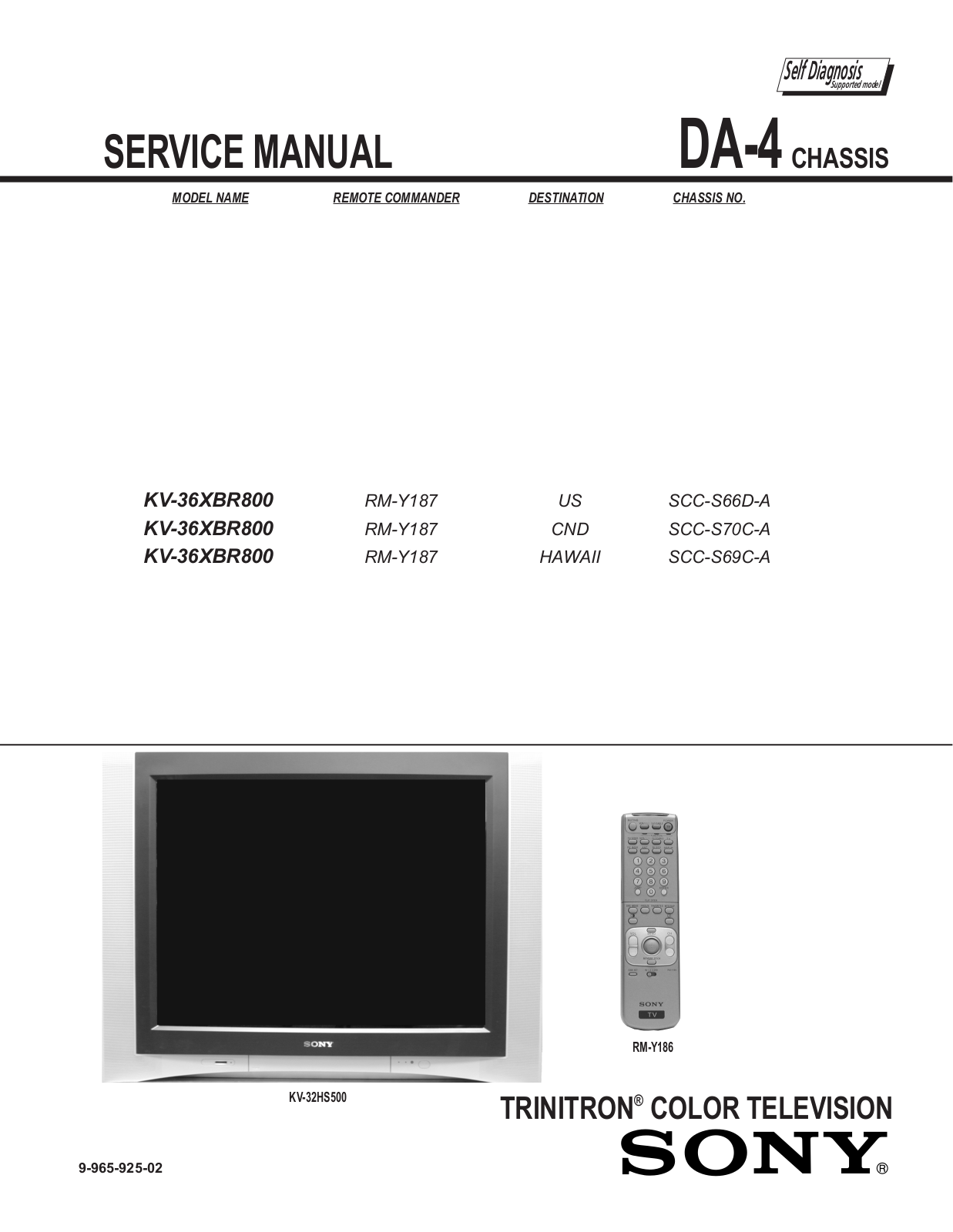 Sony KV-40XBR800 Service Manual