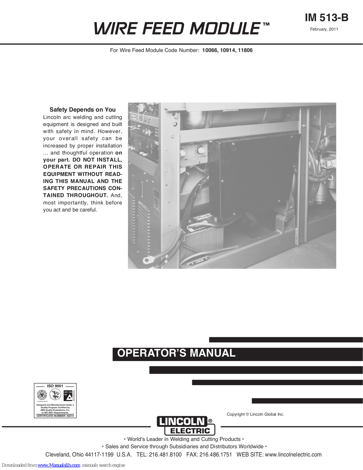 Lincoln Electric WIRE FEED MODULE IM 513-B, WIRE FEED MODULE 10066, WIRE FEED MODULE 0914, WIRE FEED MODULE 11806 Operator's Manual