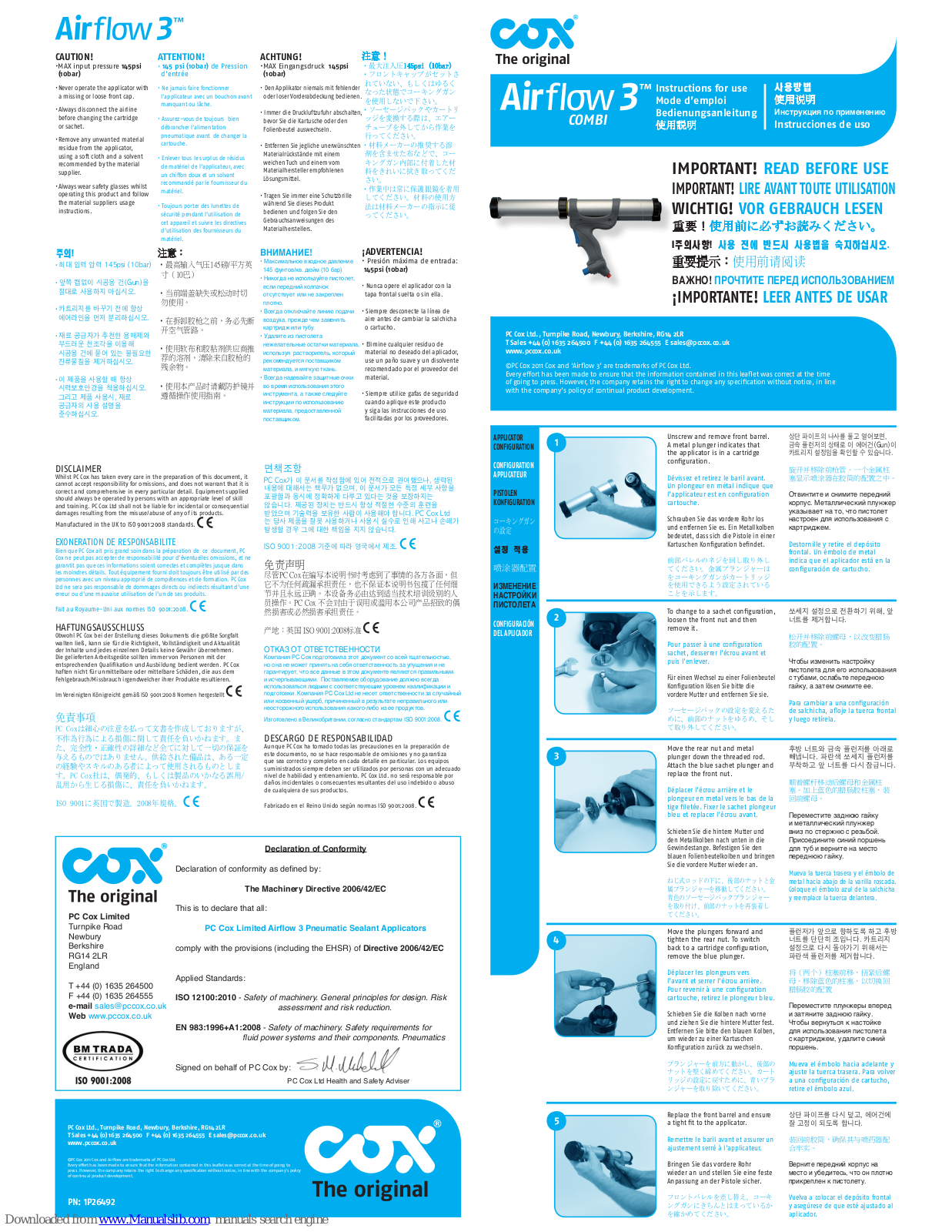 COX Airflow 3 Combi Instructions For Use Manual