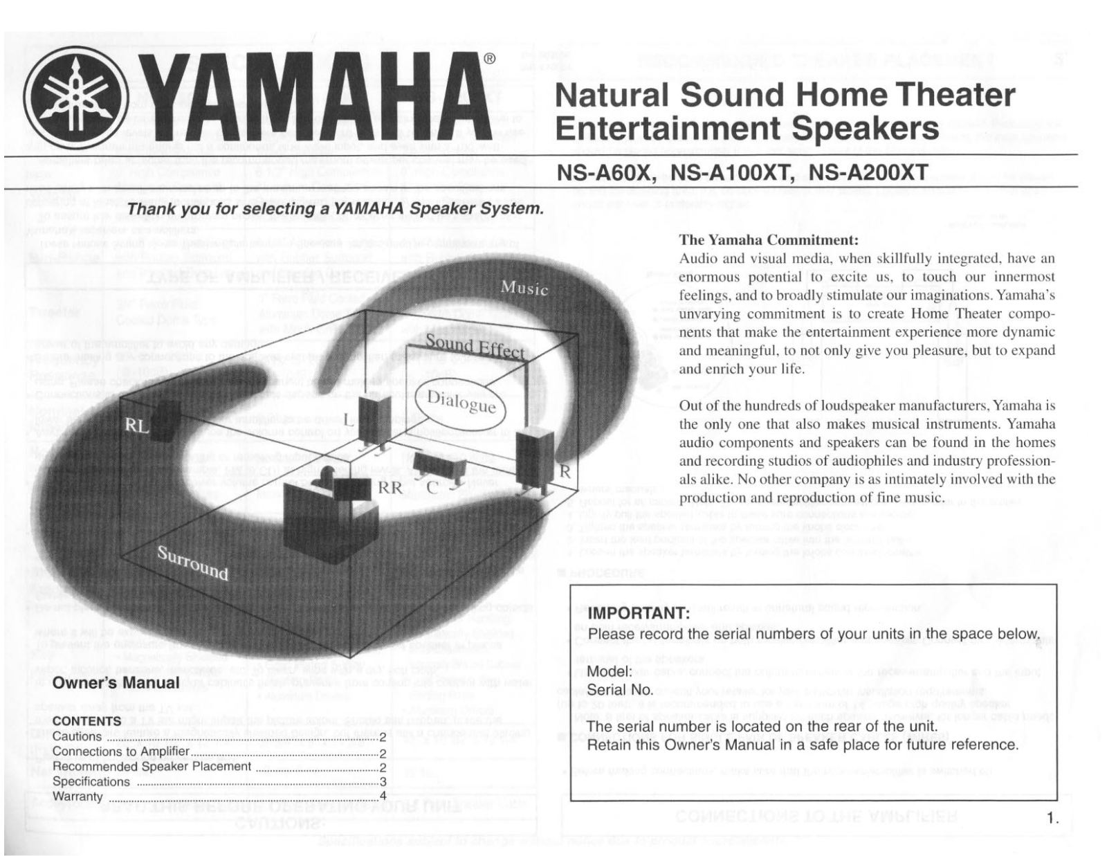 Yamaha NS-A200XT, NS-A100XT, NS-A60X Owner's Manual