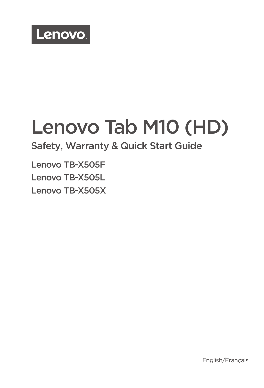 Lenovo Tab M10 (HD) Safety, Warranty & Quick Start Guide