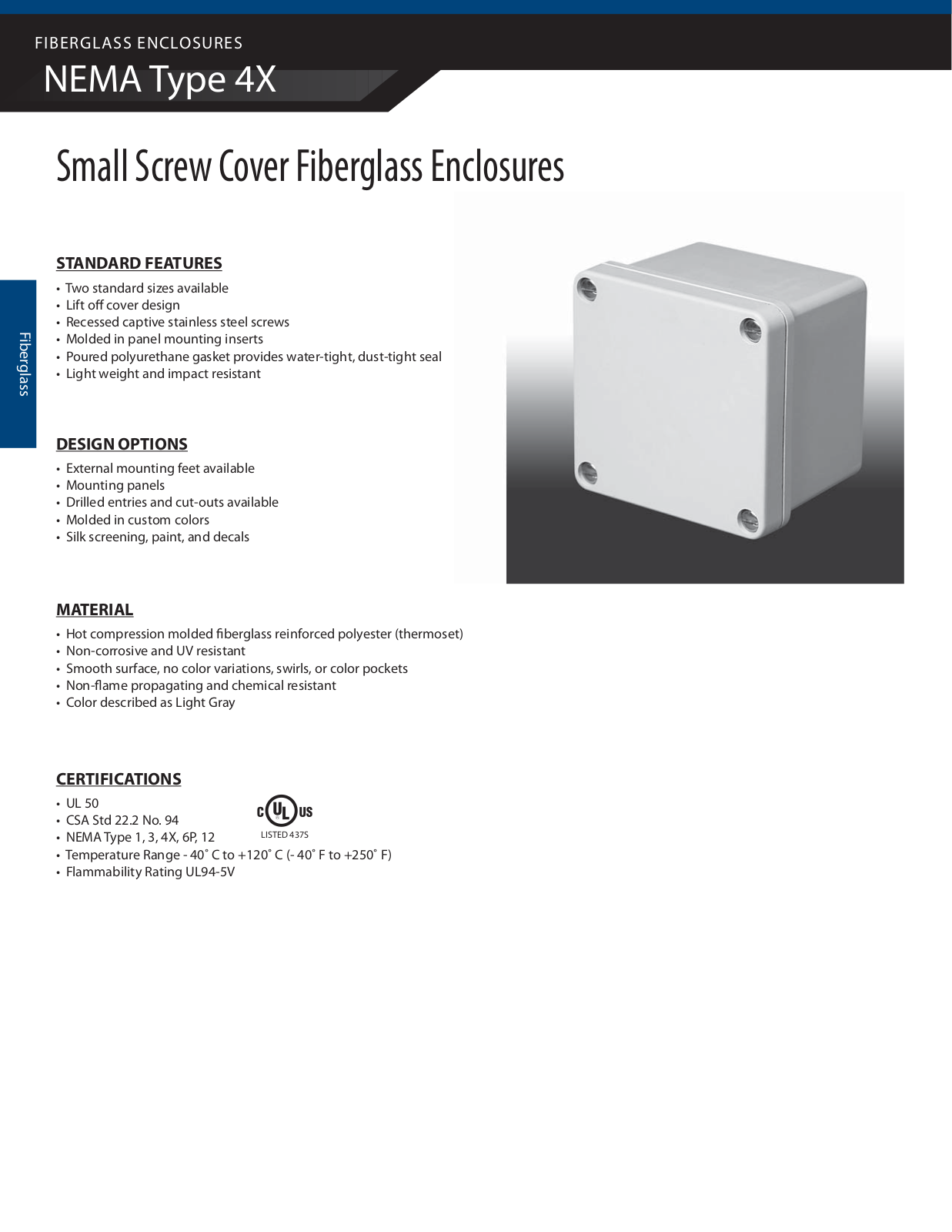 Adalet Small Screw Cover Fiberglass Enclosures Catalog Page