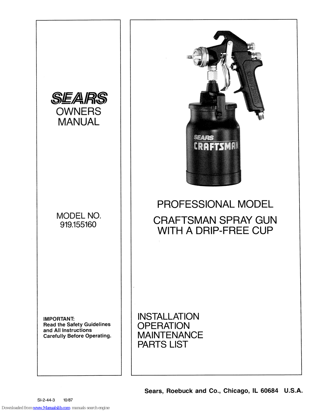 Sears 919.15516,Craftsman 919.155160 Owner's Manual