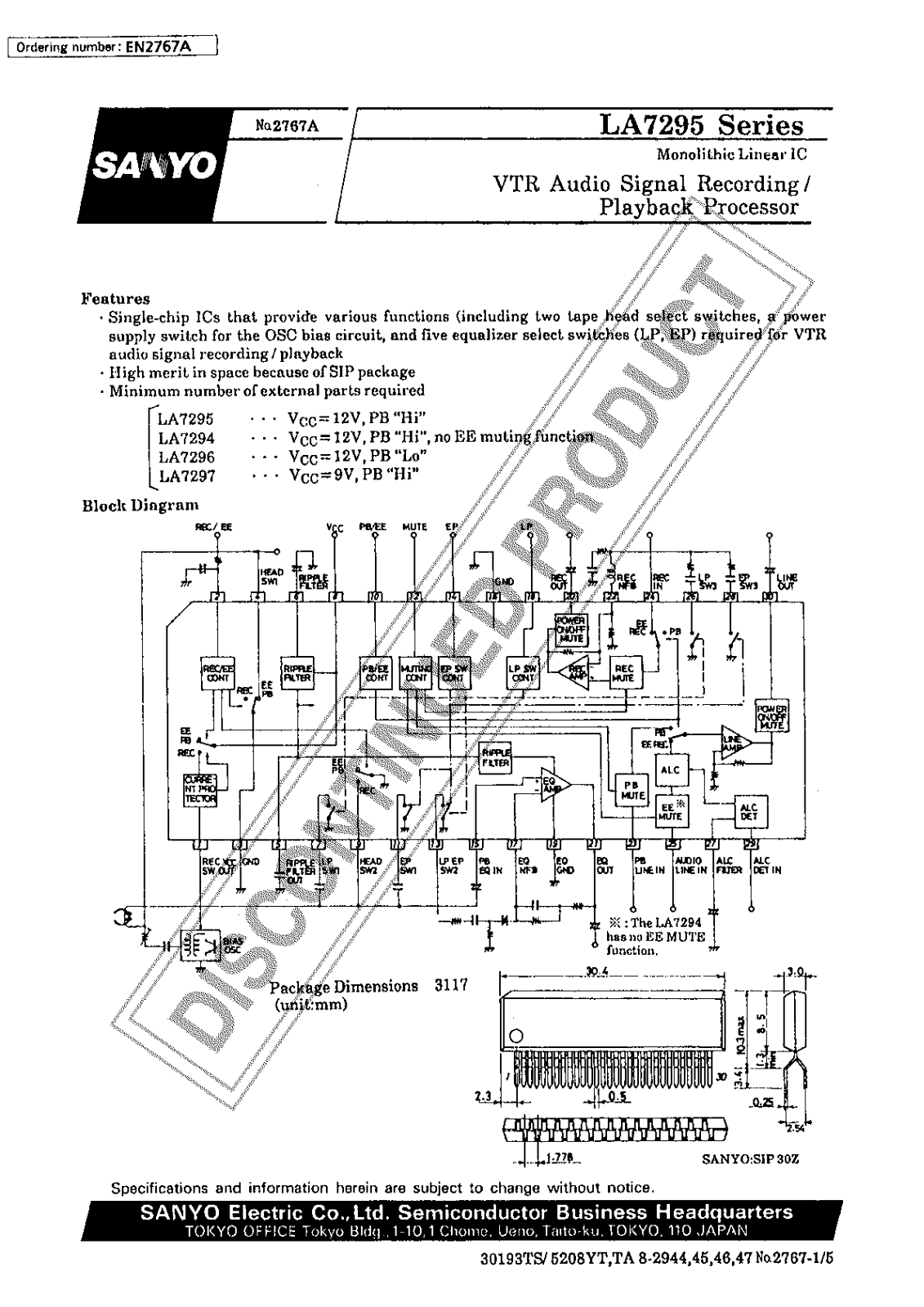 Sanyo LA7296 Specifications