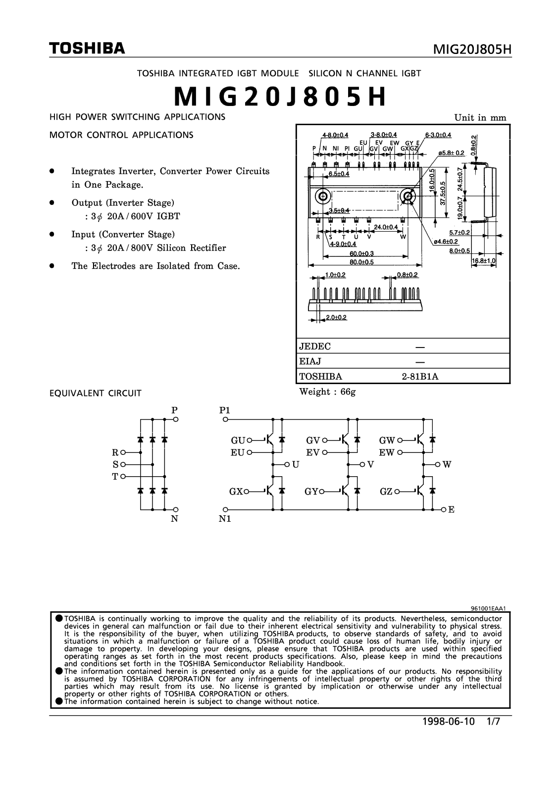 Toshiba MIG20J805H Datasheet