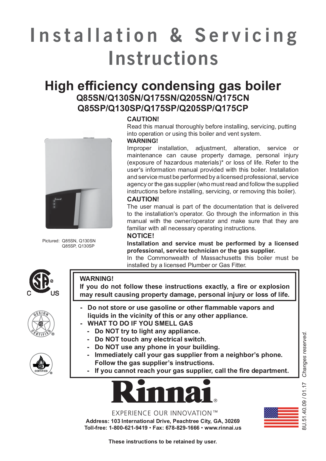 Rinnai Water Heater Q130SN Installation  Manual