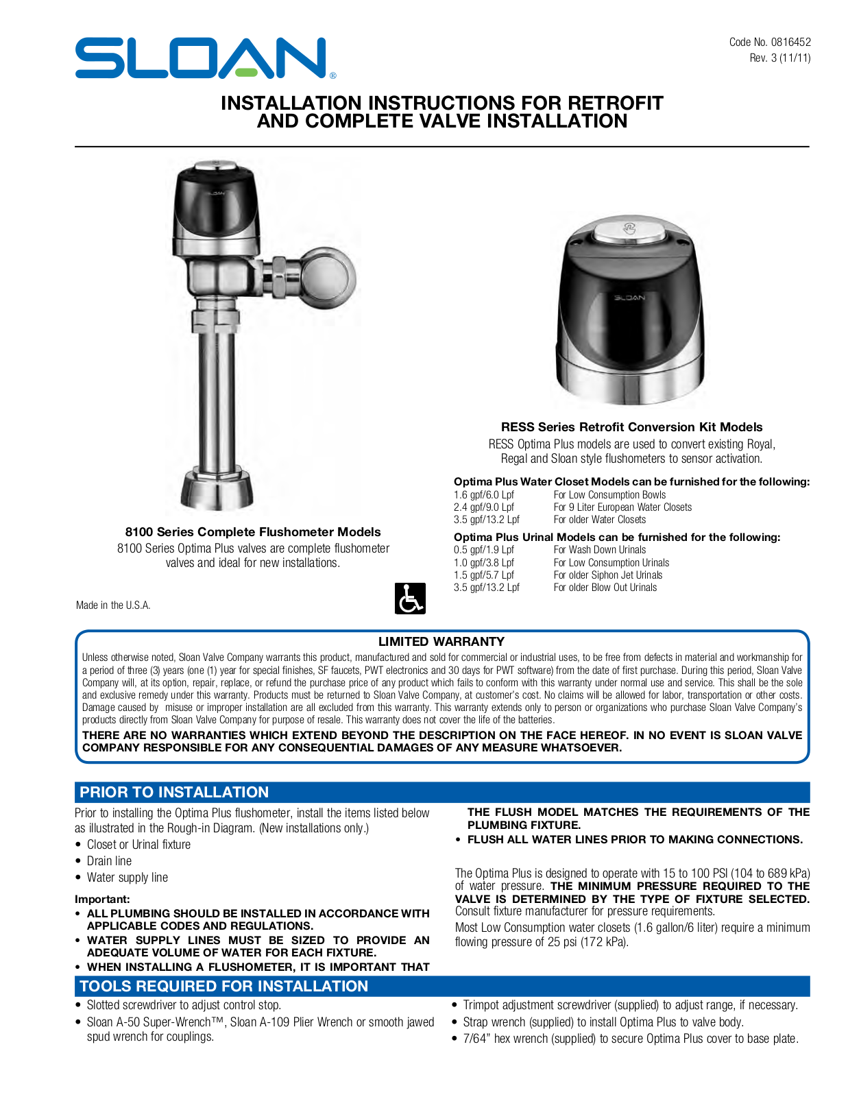 Sloan 8110 User Manual - ManualMachine.com