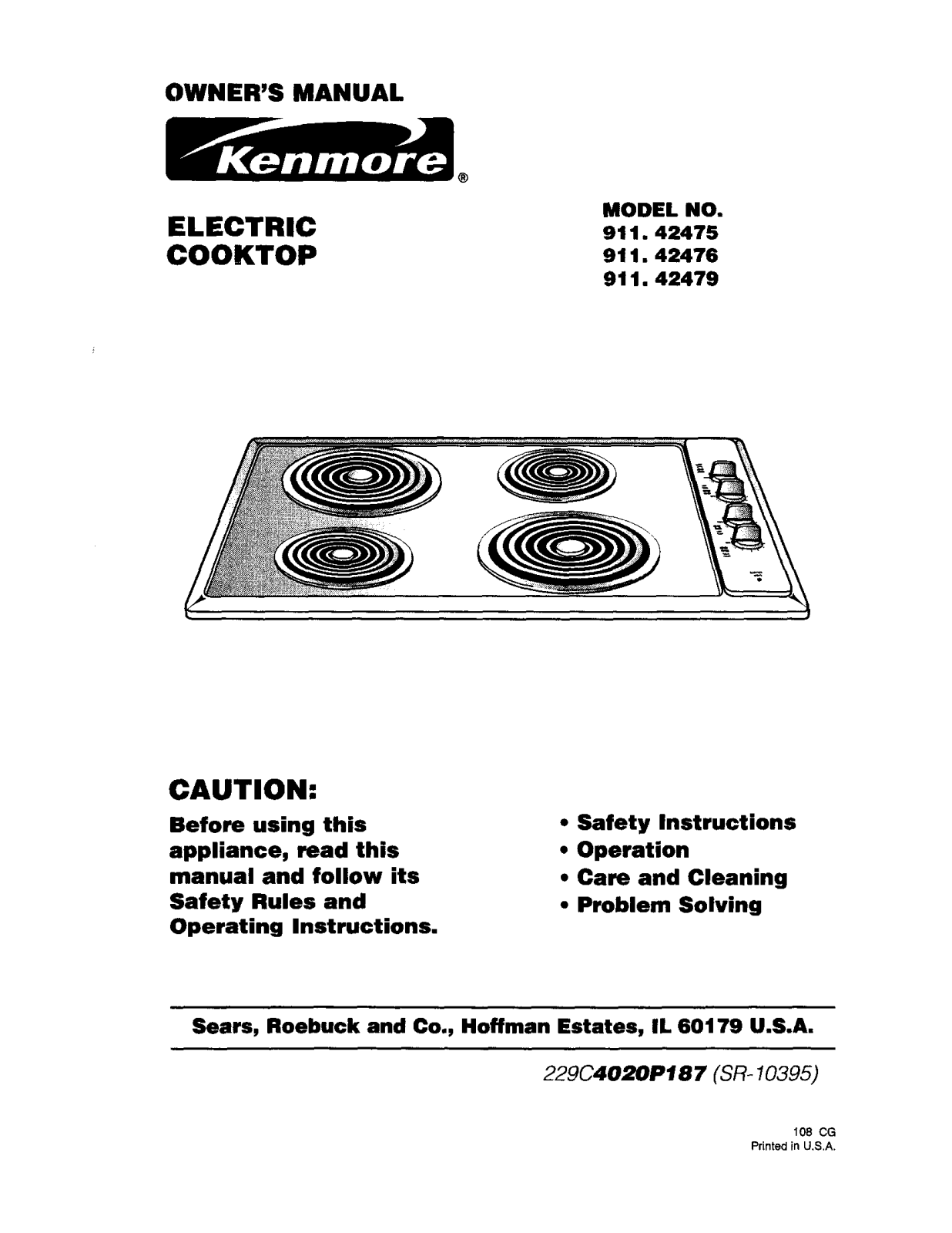 Kenmore 91142475890, 91142476890, 91142479890 Owner’s Manual