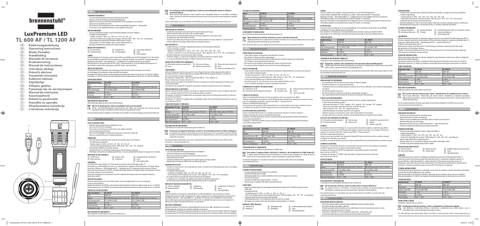 Brennenstuhl TL 600 AF, TL 1200 AF User guide