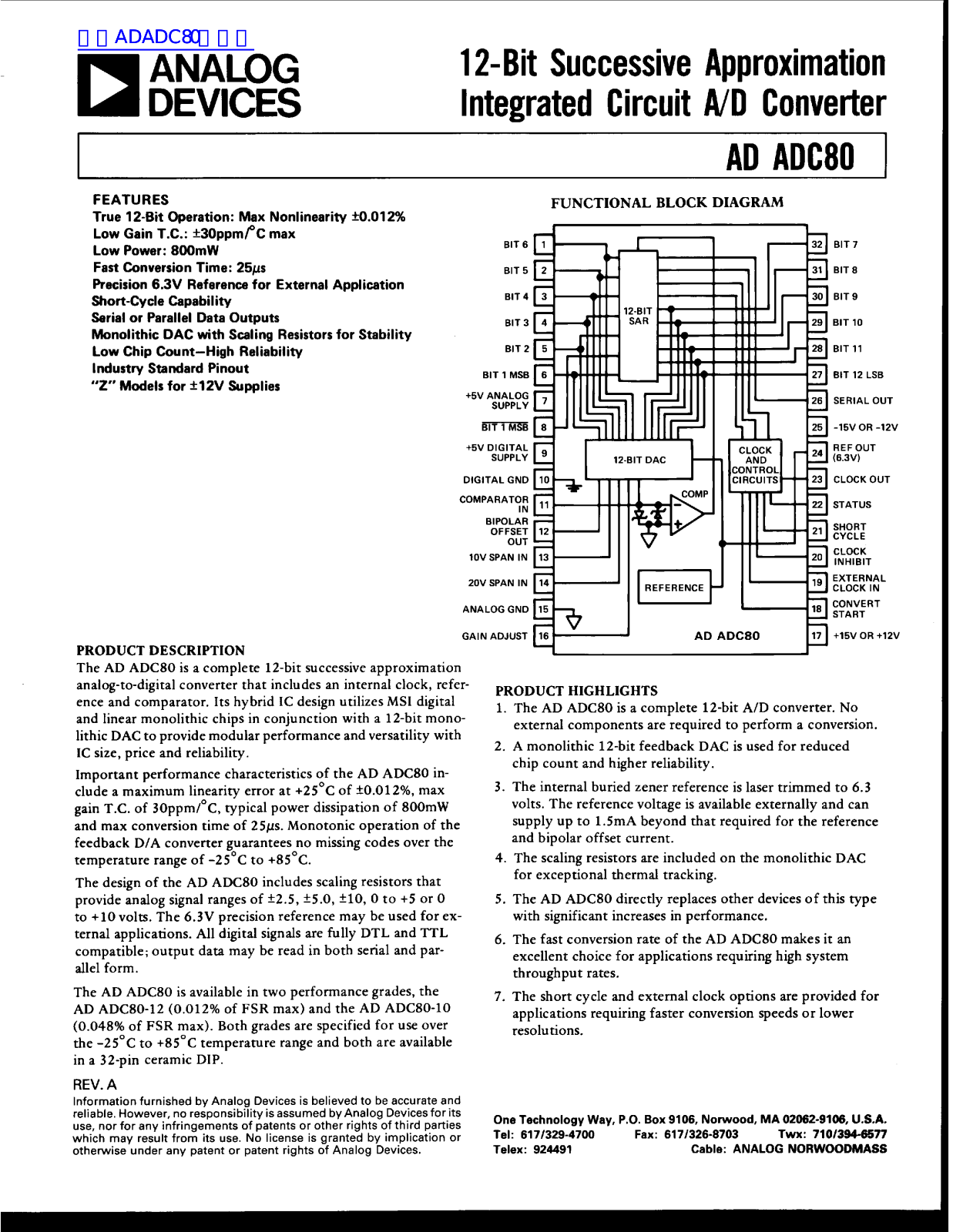 ANALOG DEVICES ADC80 Service Manual