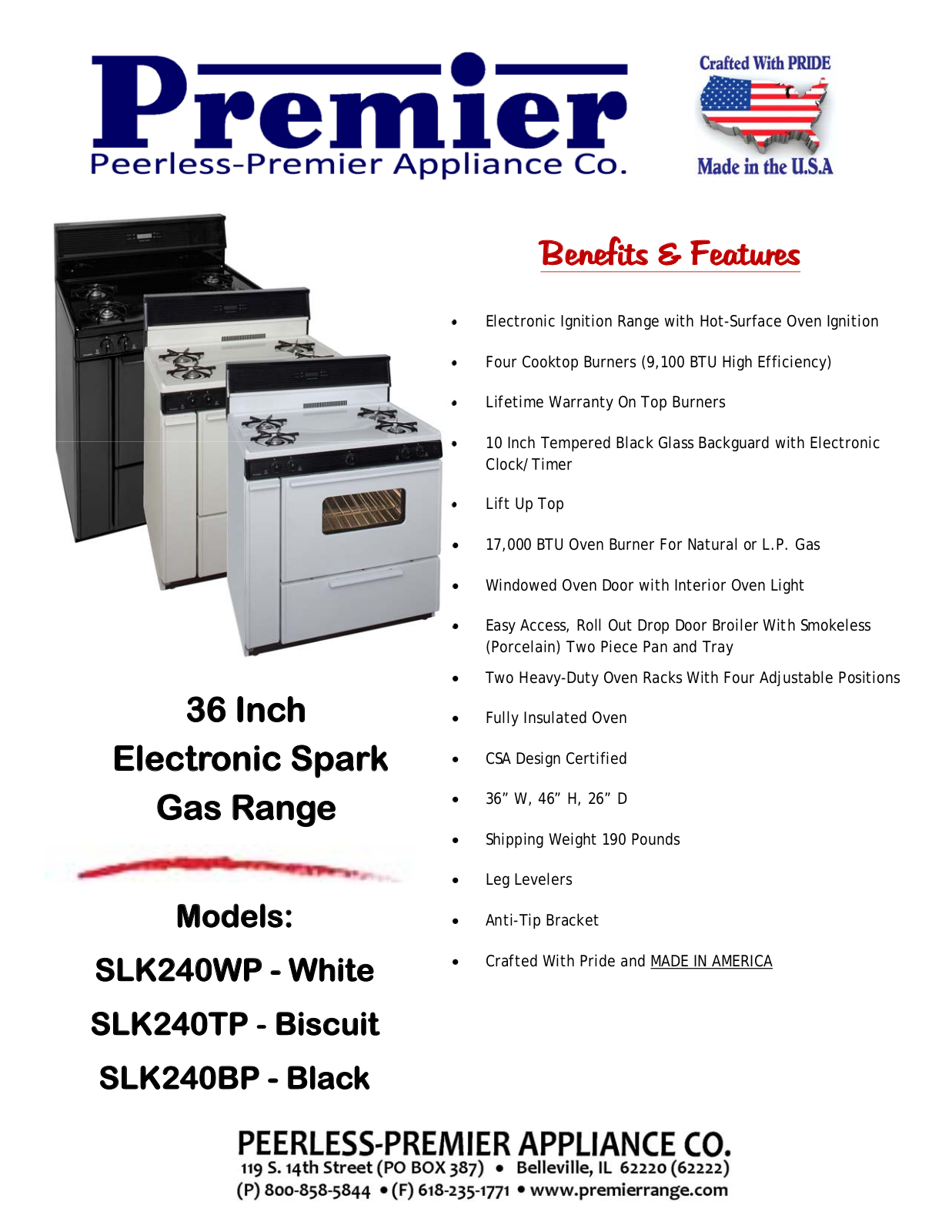 Premier SLK240WP0 Specsheet - ManualMachine.com