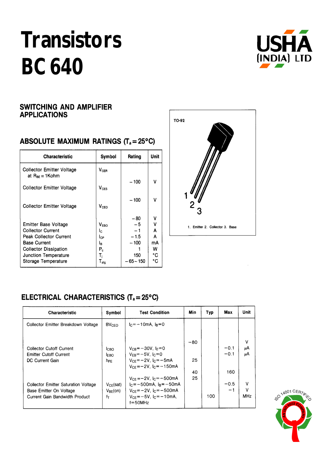 USHA BC640 Datasheet