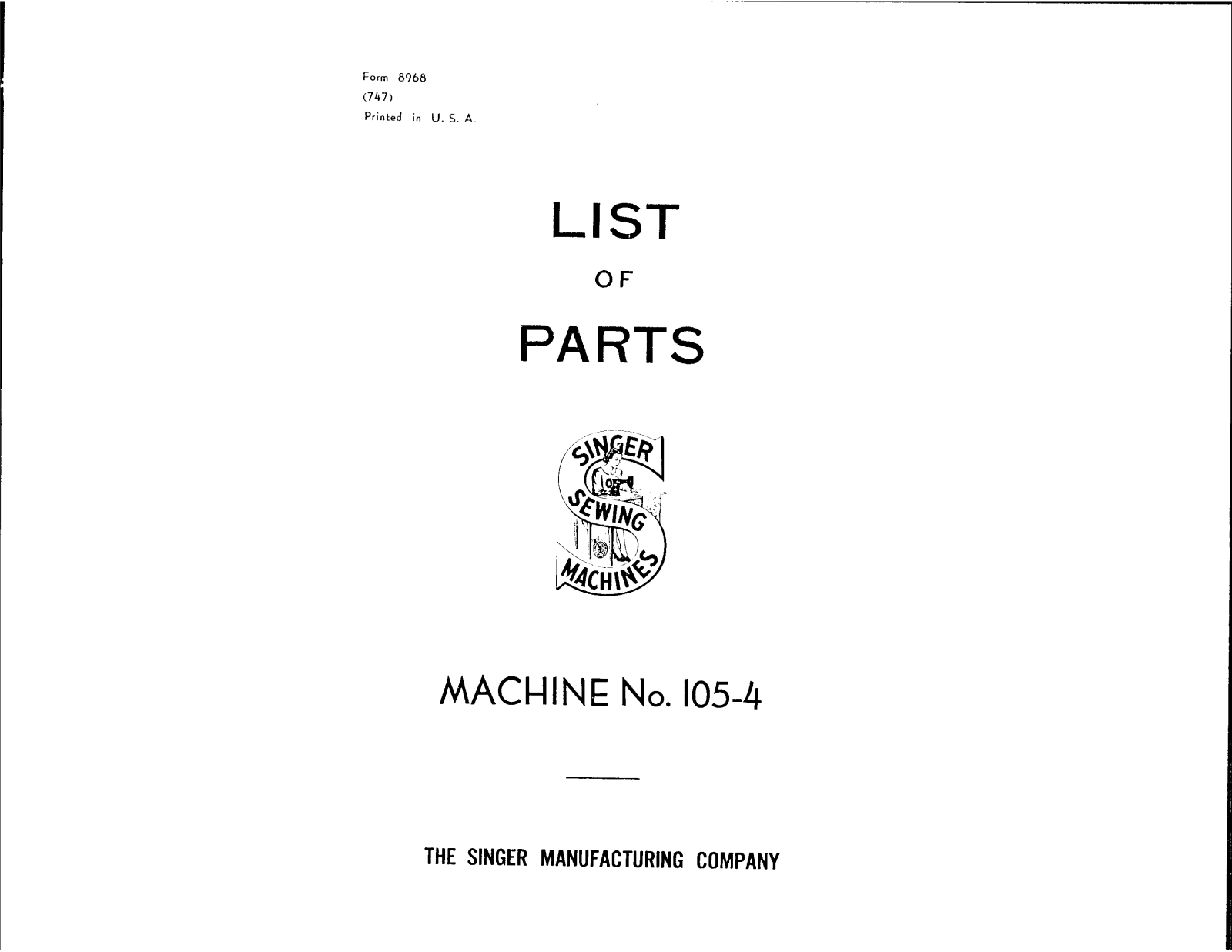 SINGER 105-4 Parts List