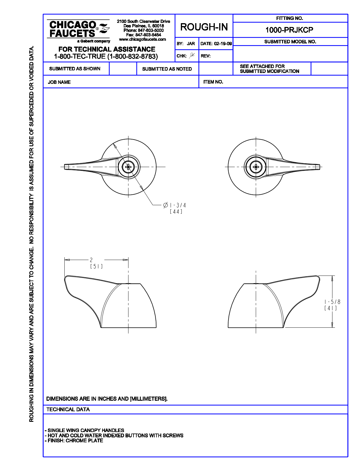 Chicago Faucet 1000-PRJK User Manual