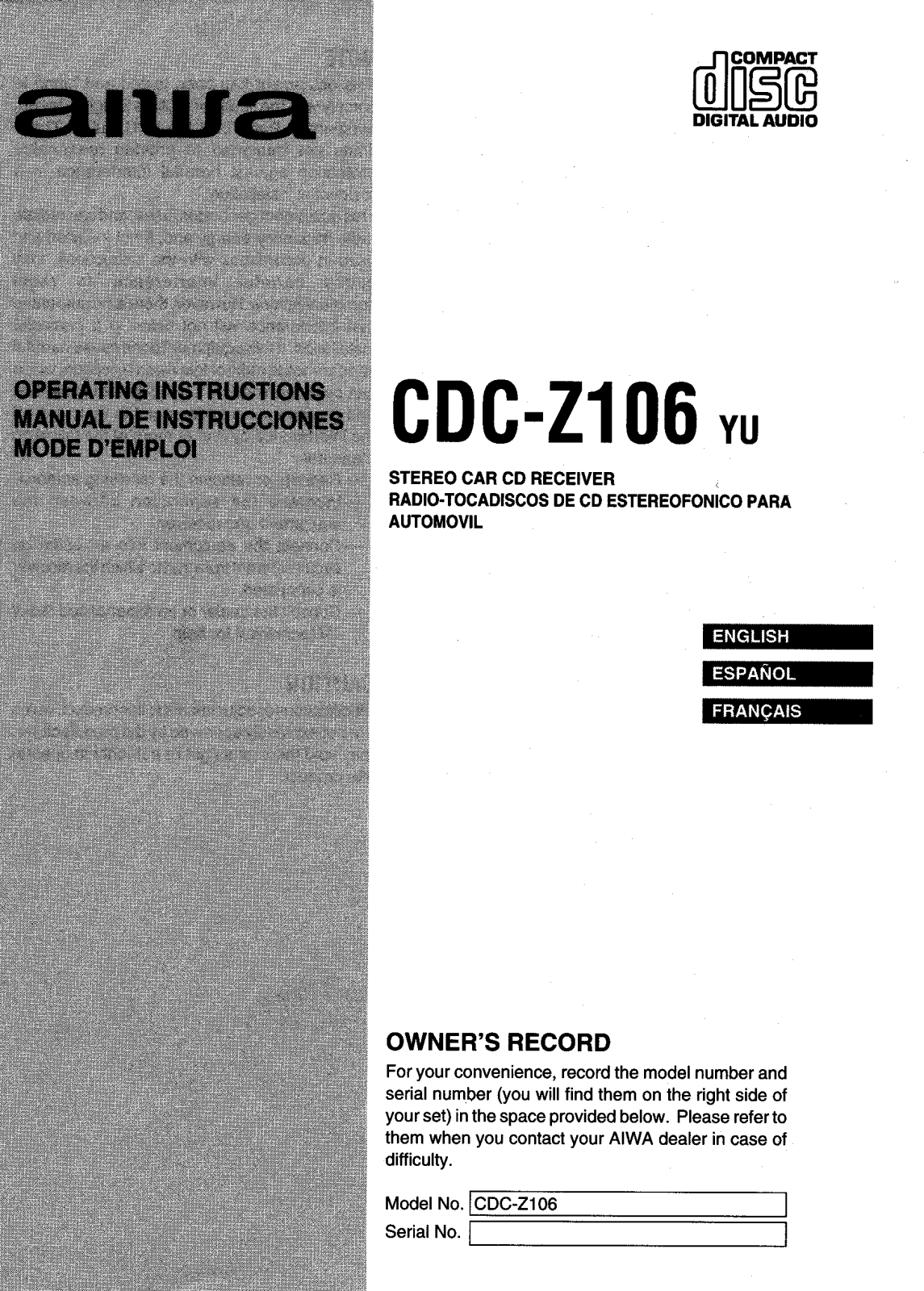 Sony CD-CZ106 User Manual