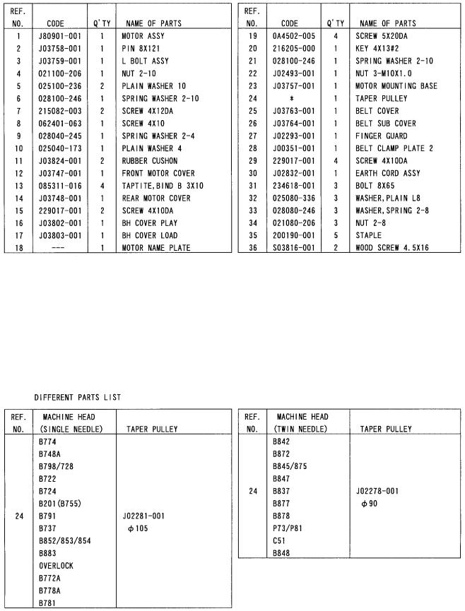 Brother MD-602, MD-612 Parts List