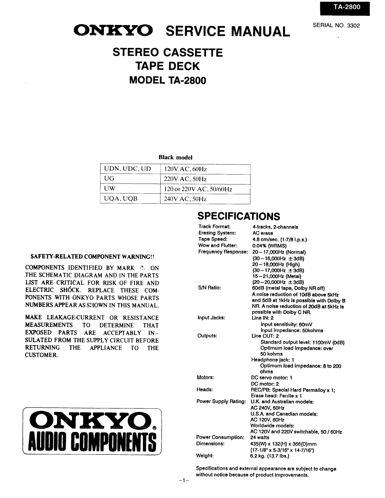 Onkyo TA-2800 Service manual