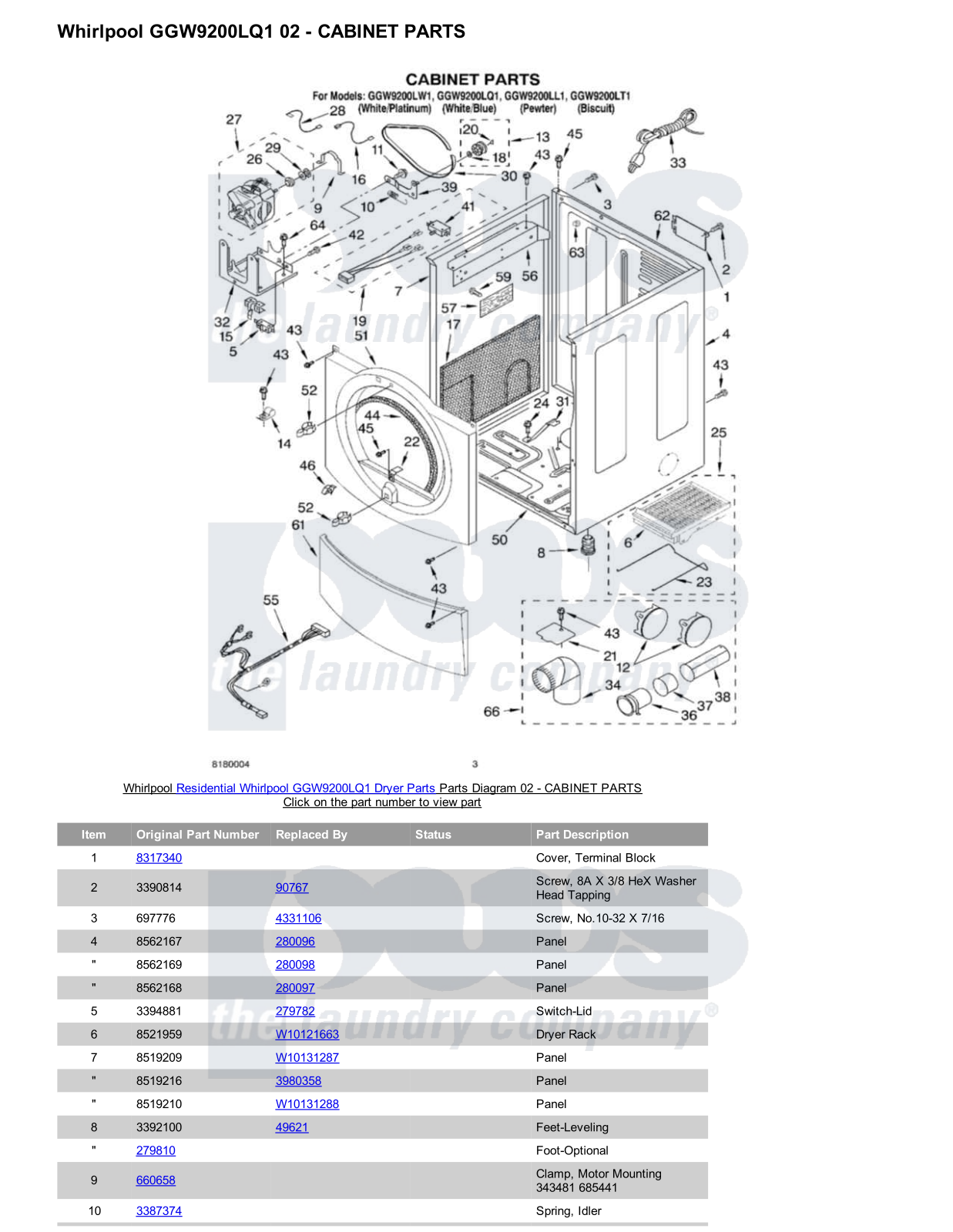 Whirlpool GGW9200LQ1 Parts Diagram