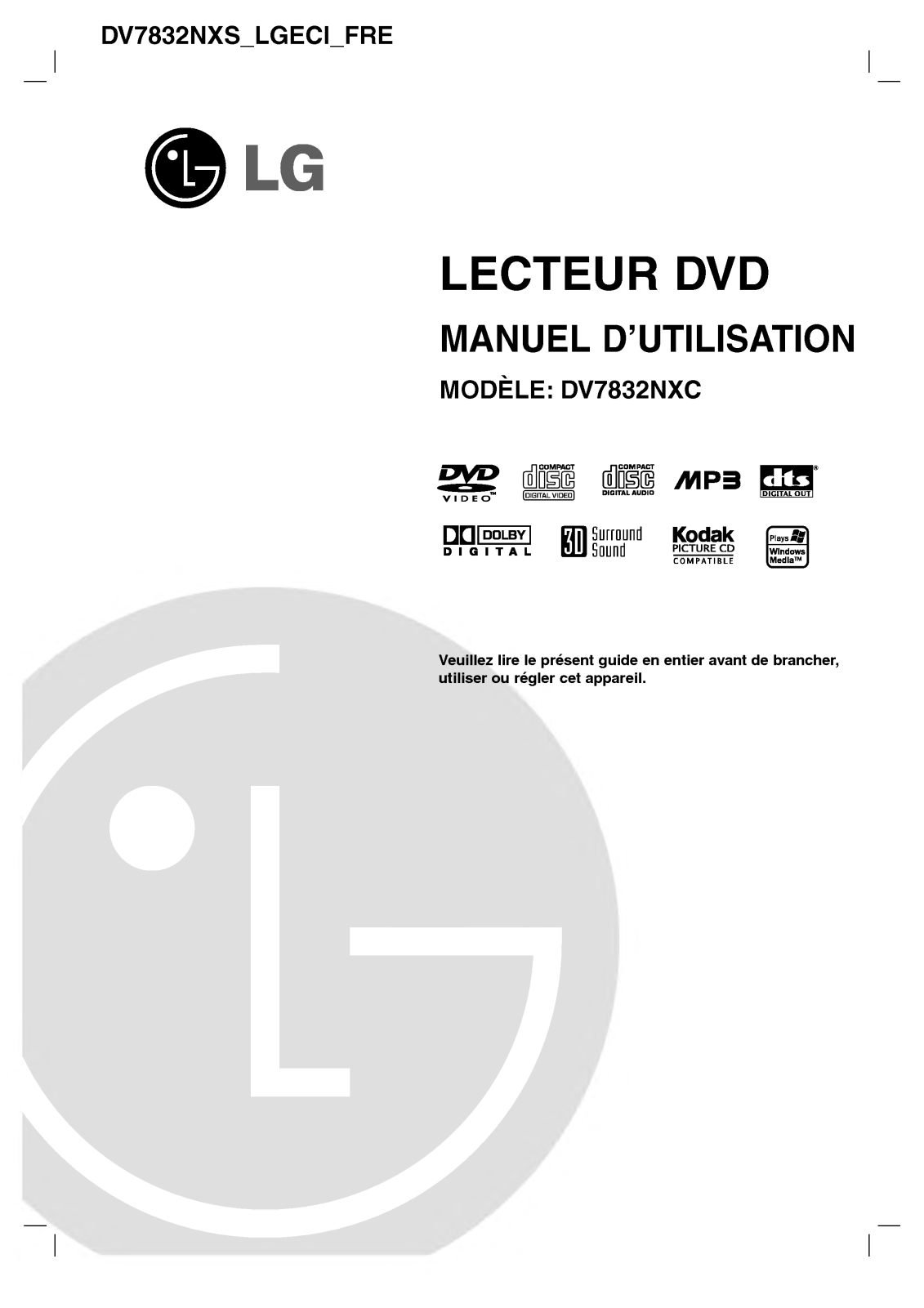 LG DV7832NXC User Manual