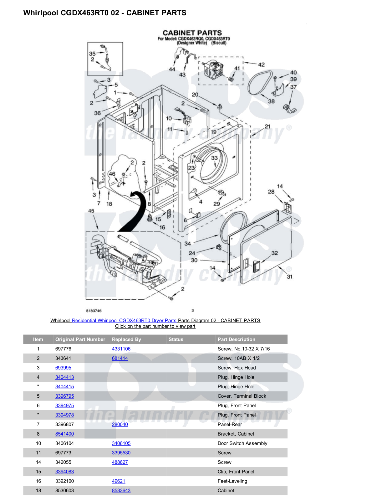 Whirlpool CGDX463RT0 Parts Diagram