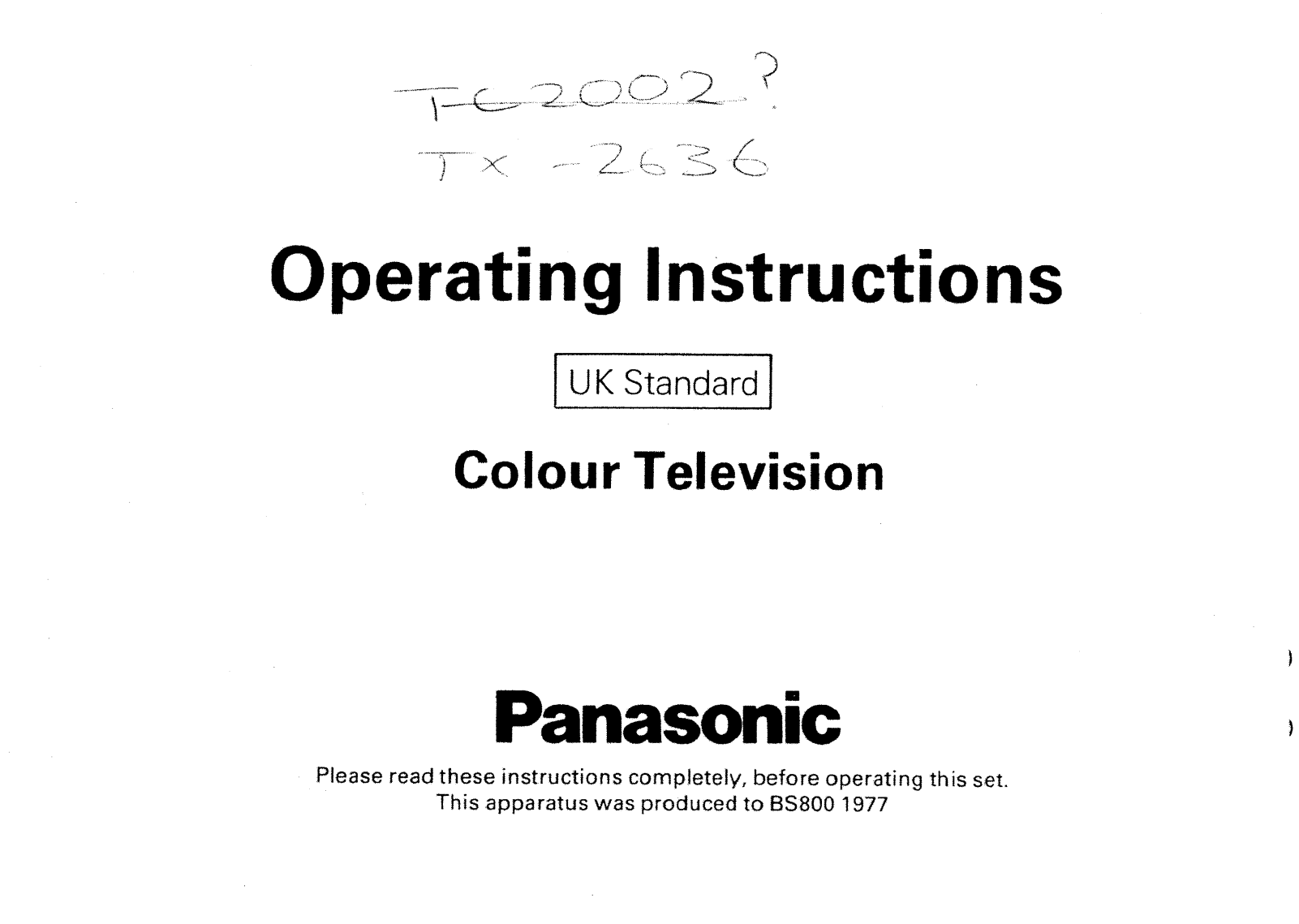 Panasonic TX-2636 User Manual