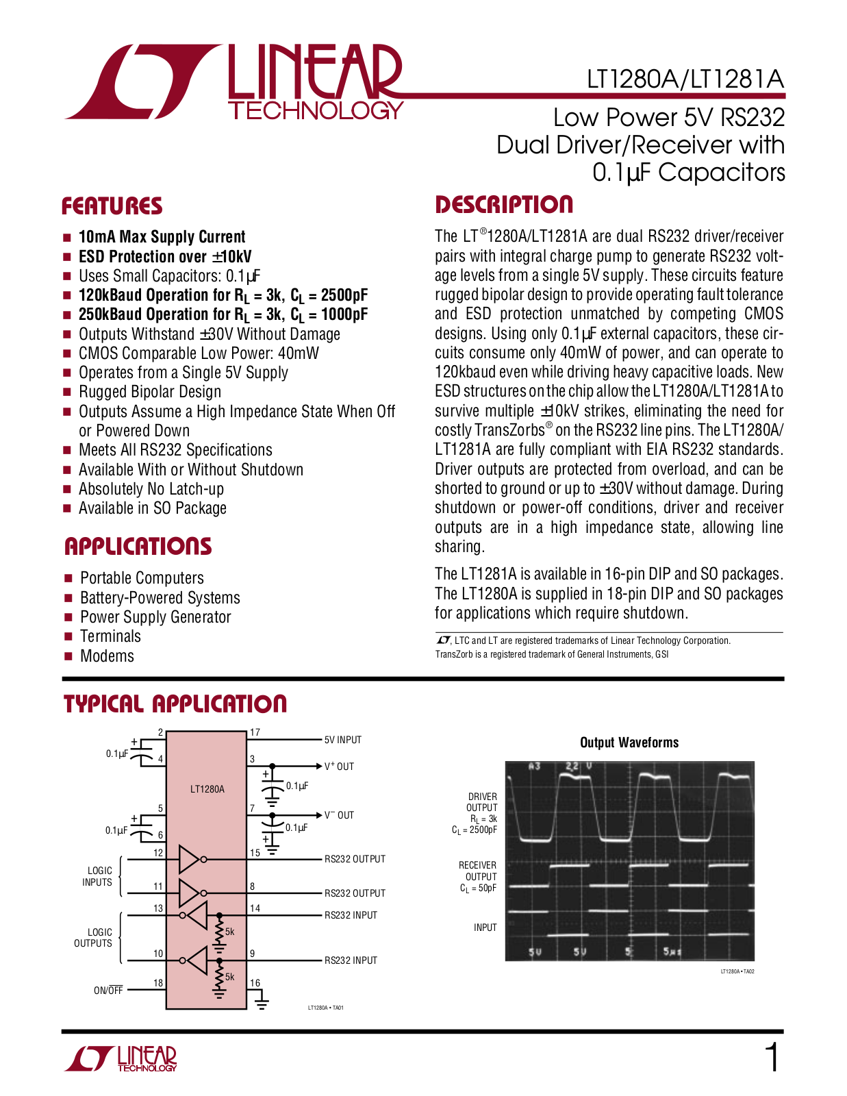 Linear Technology LT1281A, LT1280A Datasheet