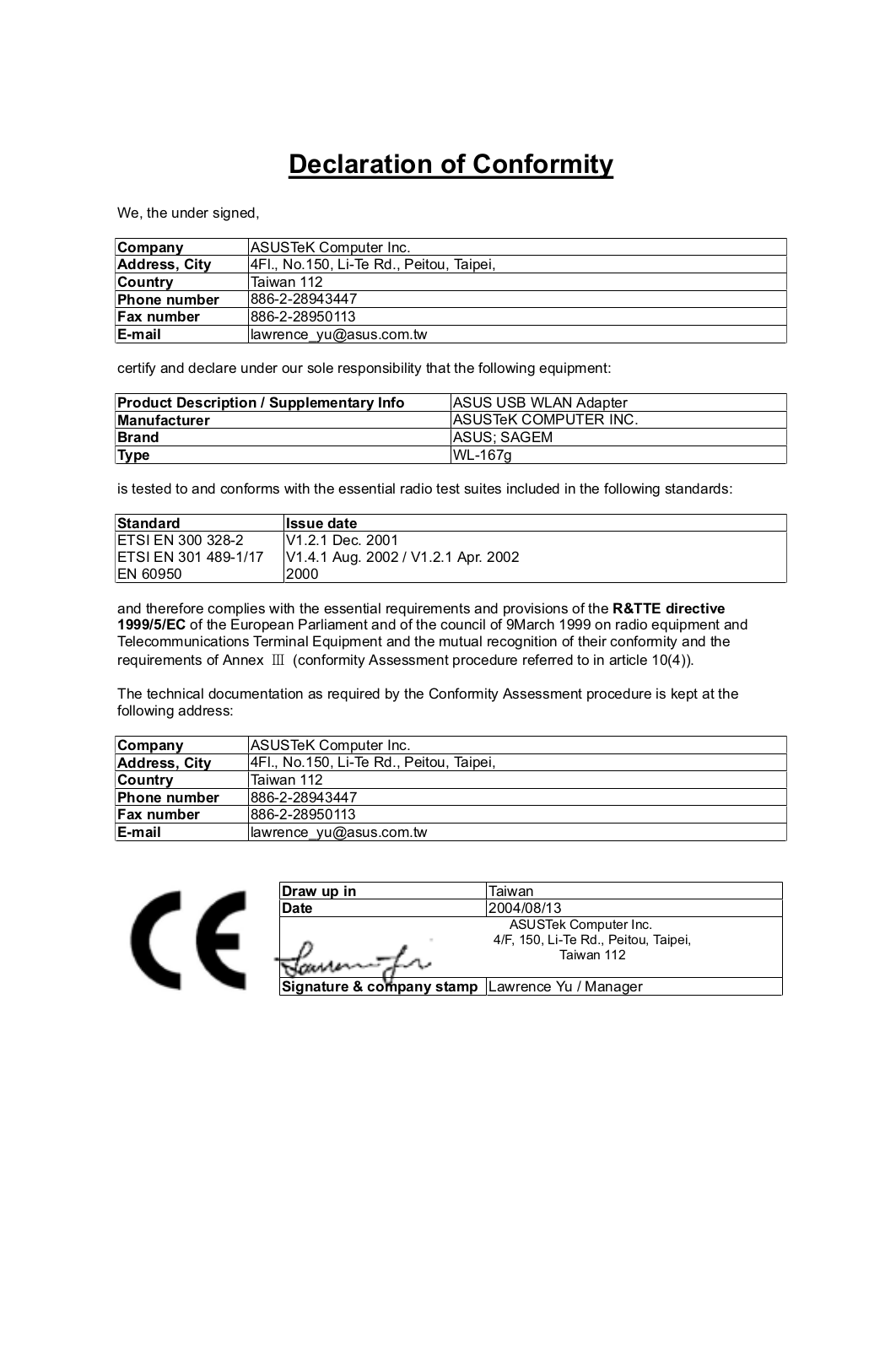 Asus WL-167G User Manual