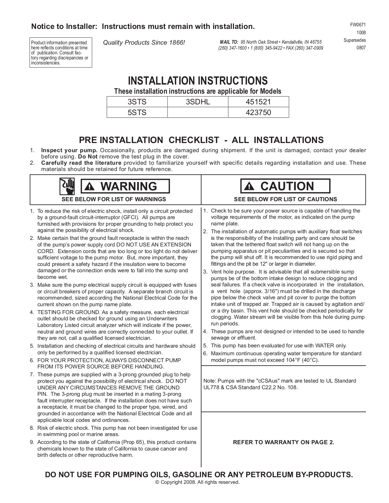 Star 423750 User Manual