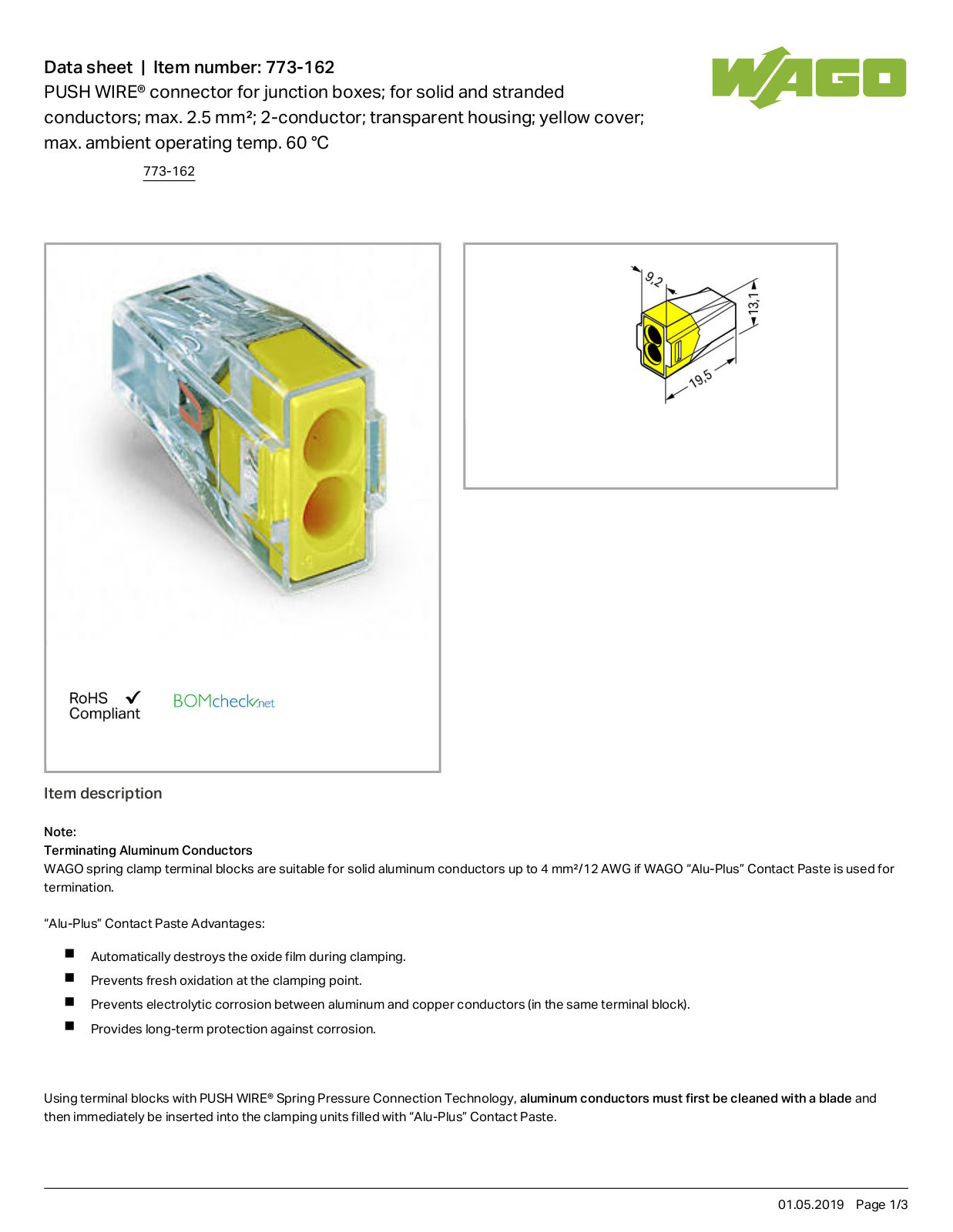 Wago 773-162 Data Sheet