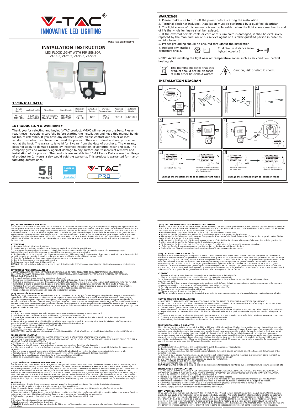 V-Tac VT-10-S, VT-20-S, VT-30-S, VT-50-S Installation Manual