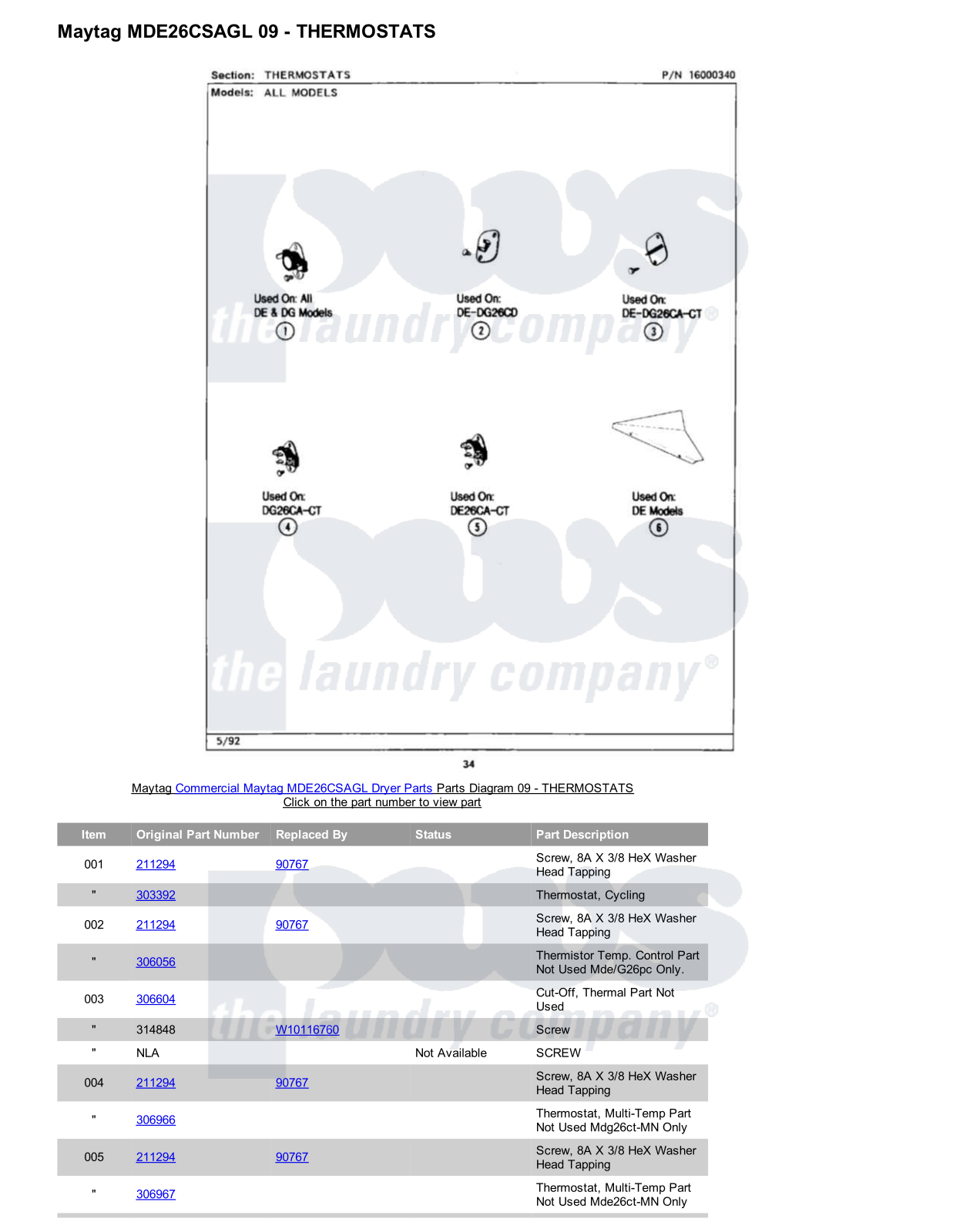 Maytag MDE26CSAGL Parts Diagram