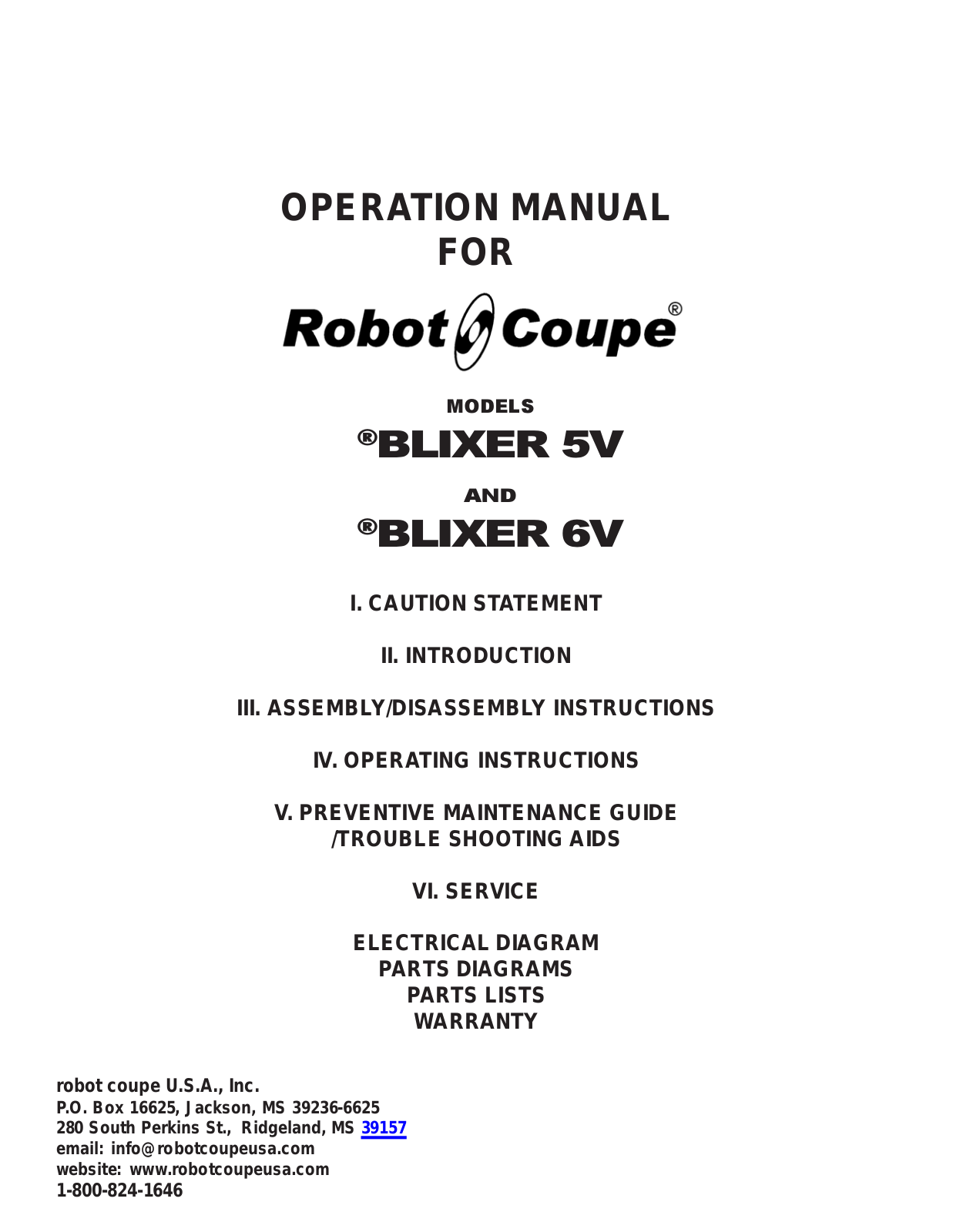 Robot Coupe Blixer 6V Service Manual