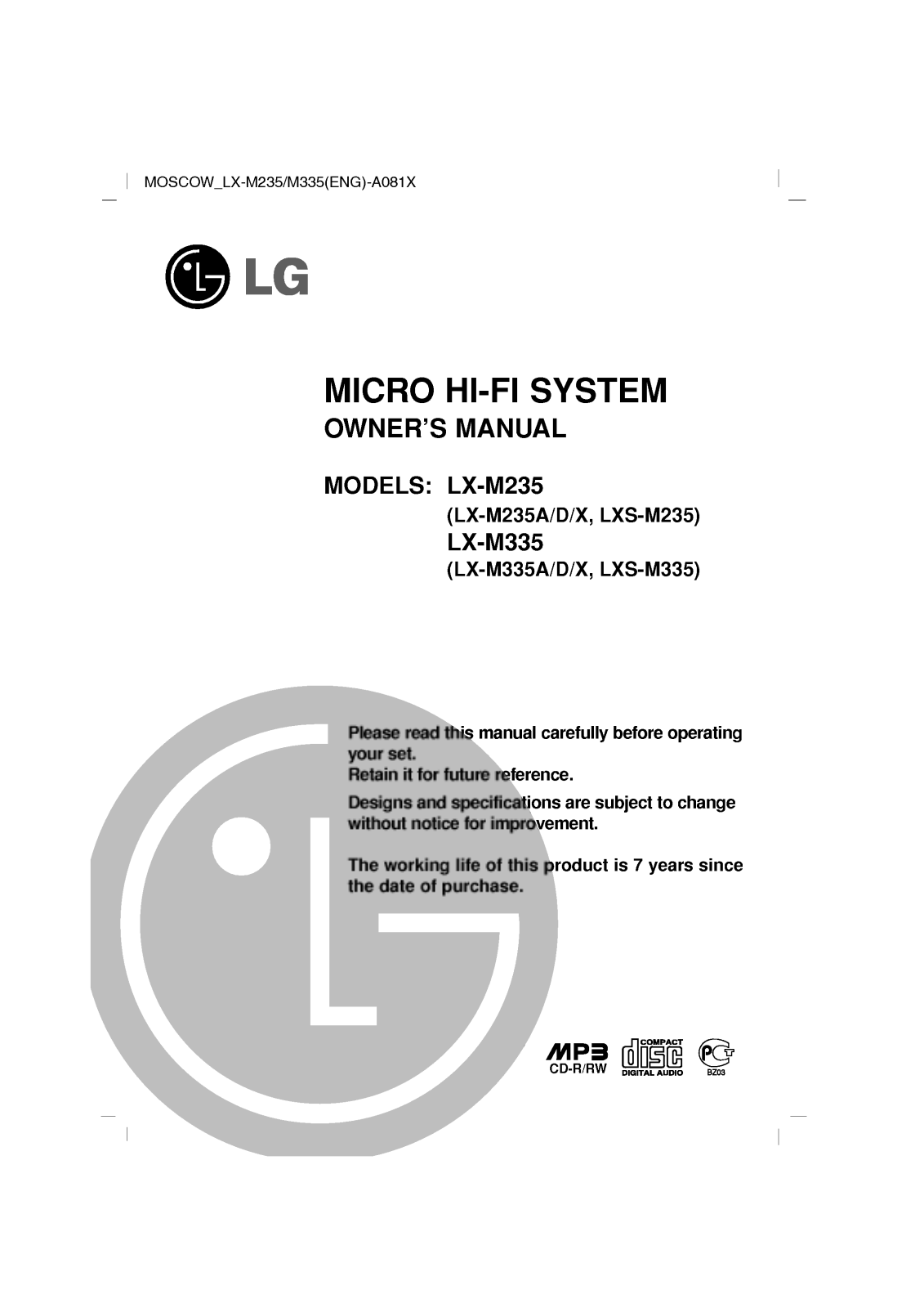 LG LX-M235X User guide